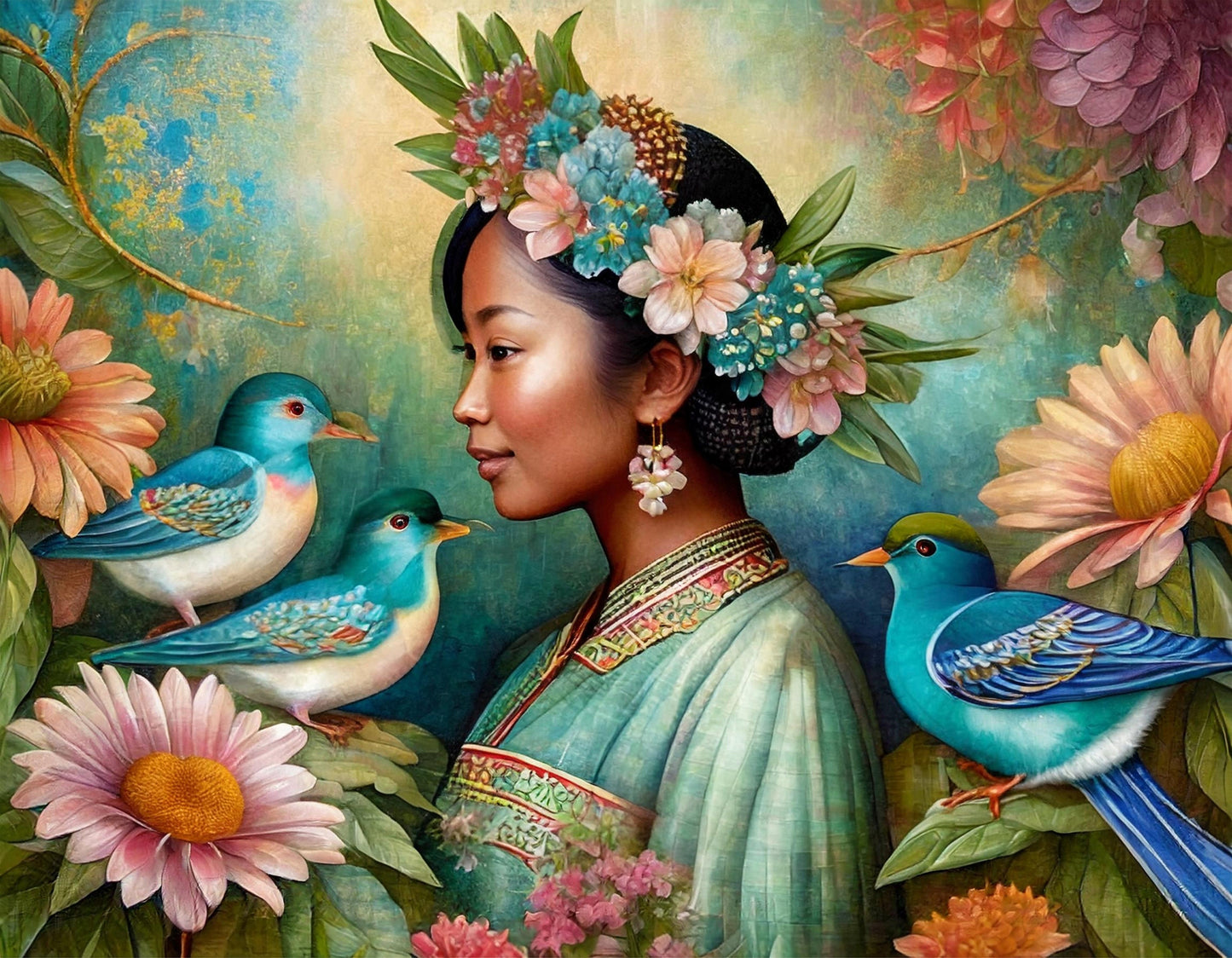 Large Decoupage Paper for Furniture - Rice Paper for Decoupage - Woman - Birds - Floral Decoupage Paper - Jungle