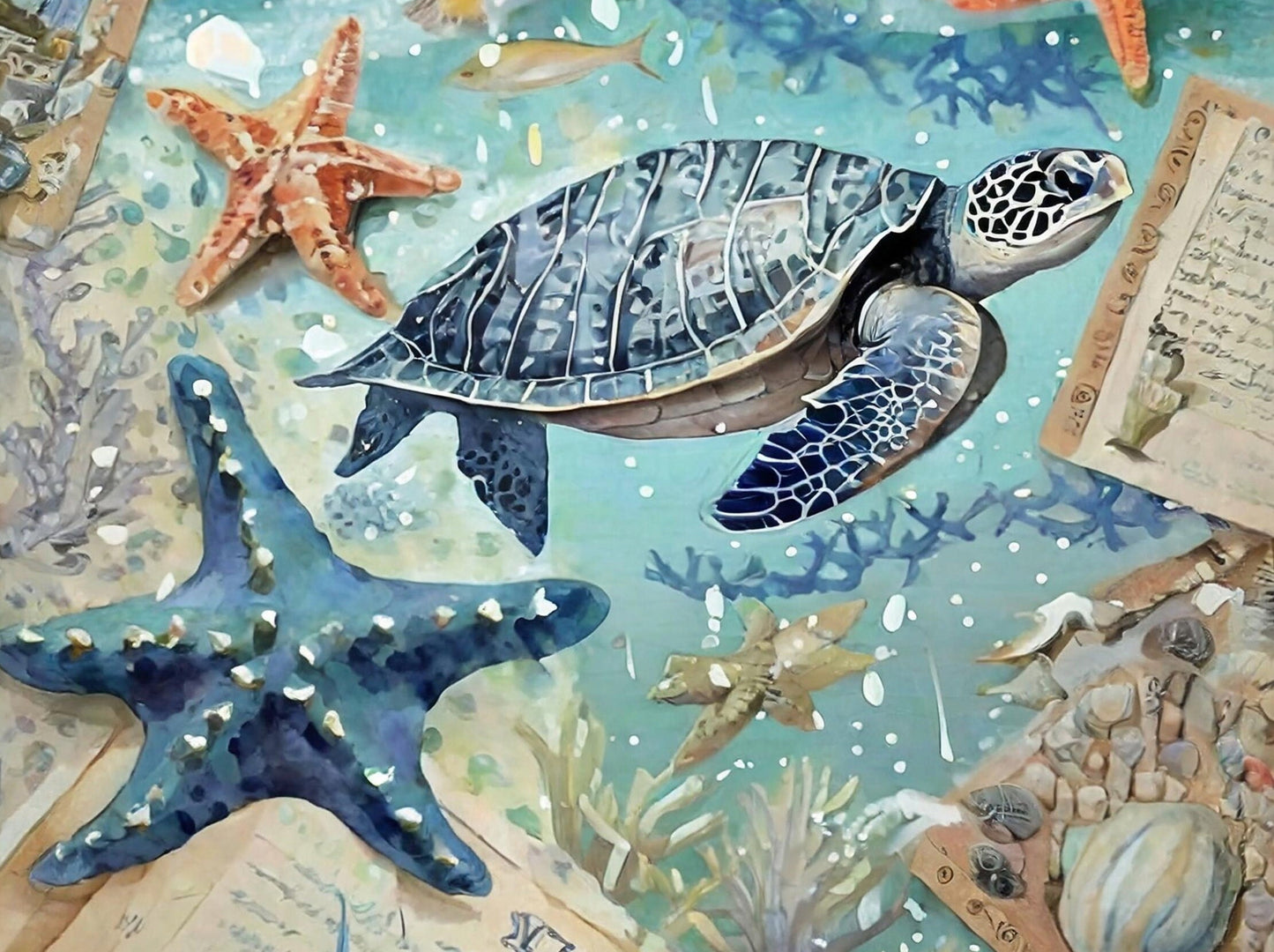 Marine Life - Large Decoupage Paper for Furniture - Rice Paper - Decoupage Paper - Sea Turtle - Star