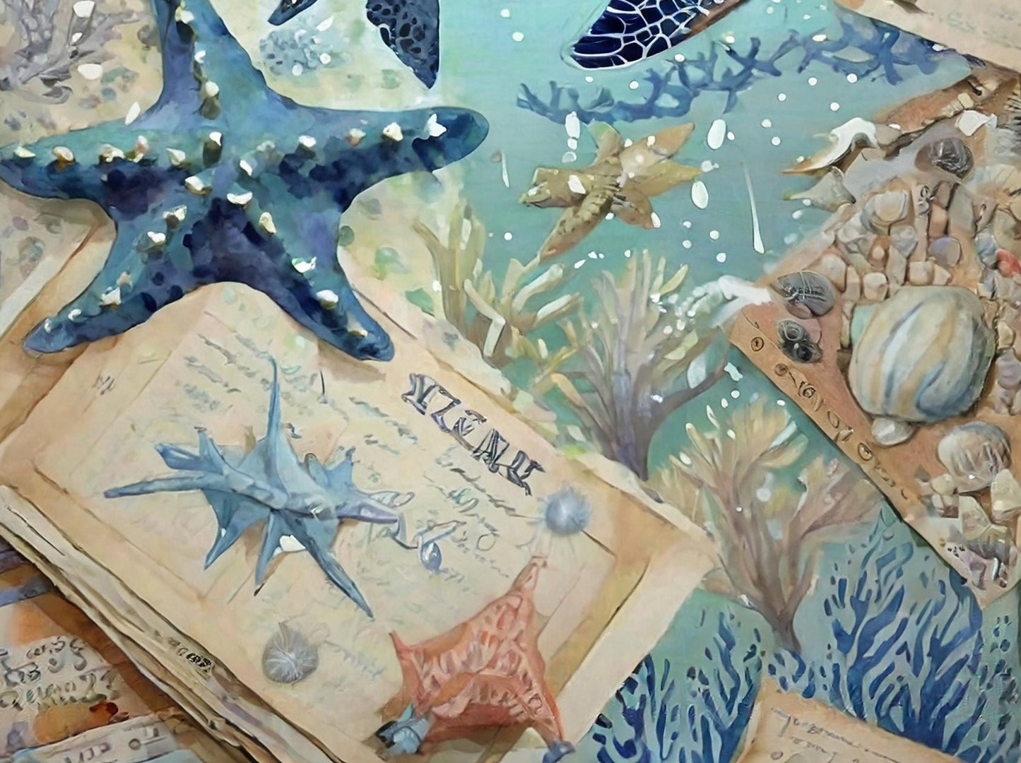 Marine Life - Large Decoupage Paper for Furniture - Rice Paper - Decoupage Paper - Sea Turtle - Star