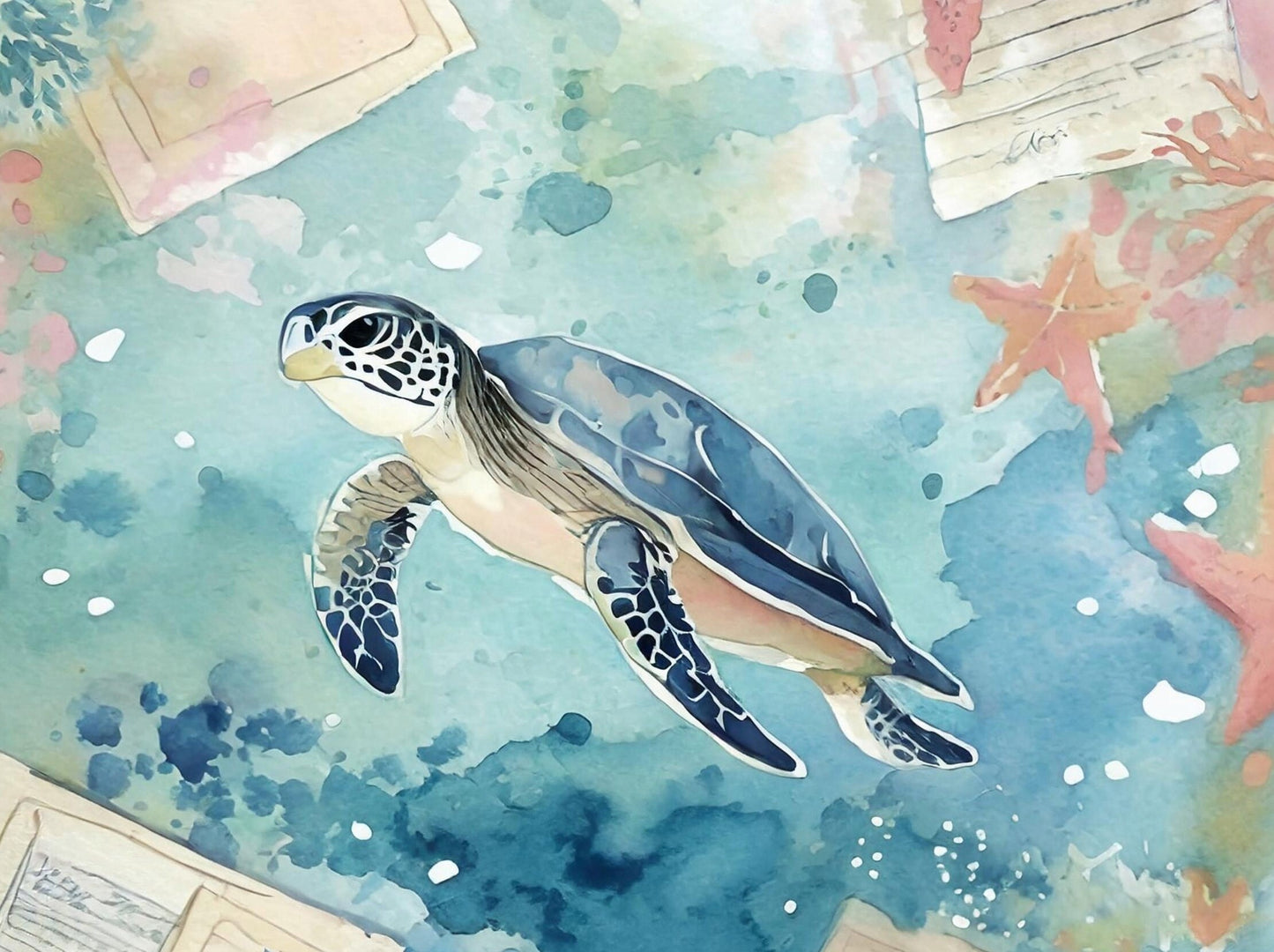 Marine Life - Large Decoupage Paper for Furniture - Rice Paper - Decoupage Paper - Sea Turtle - Star