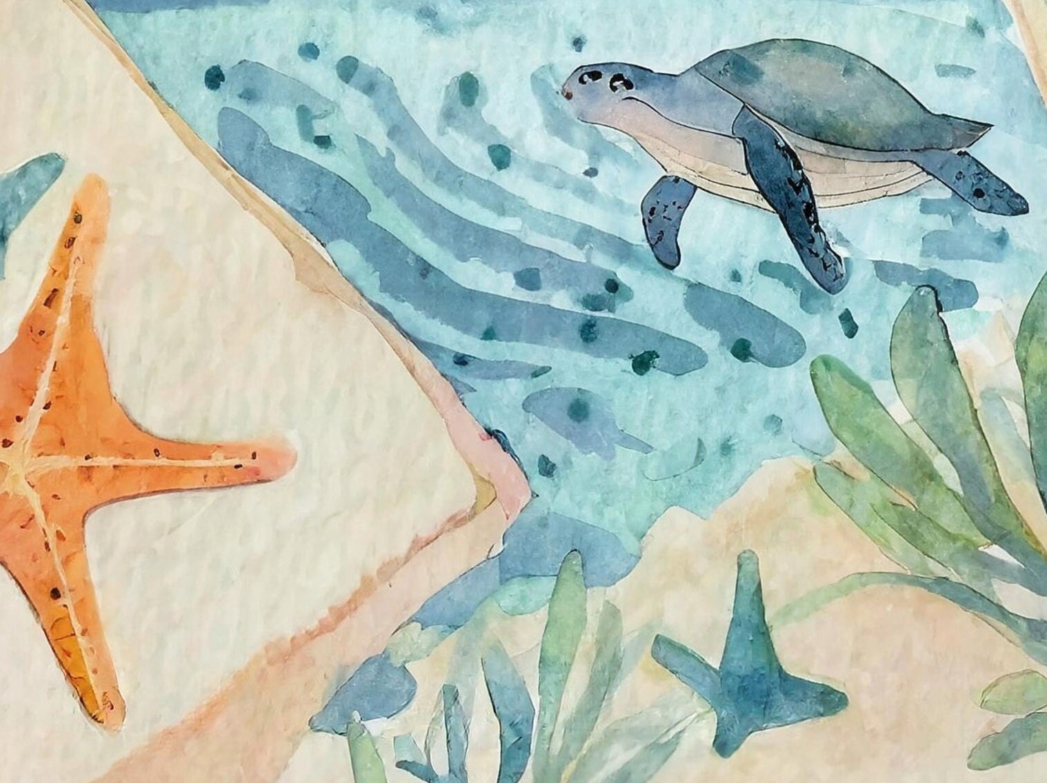 Marine Life - Large Decoupage Paper for Furniture - Rice Paper - Decoupage Paper - Sea Turtle - Star