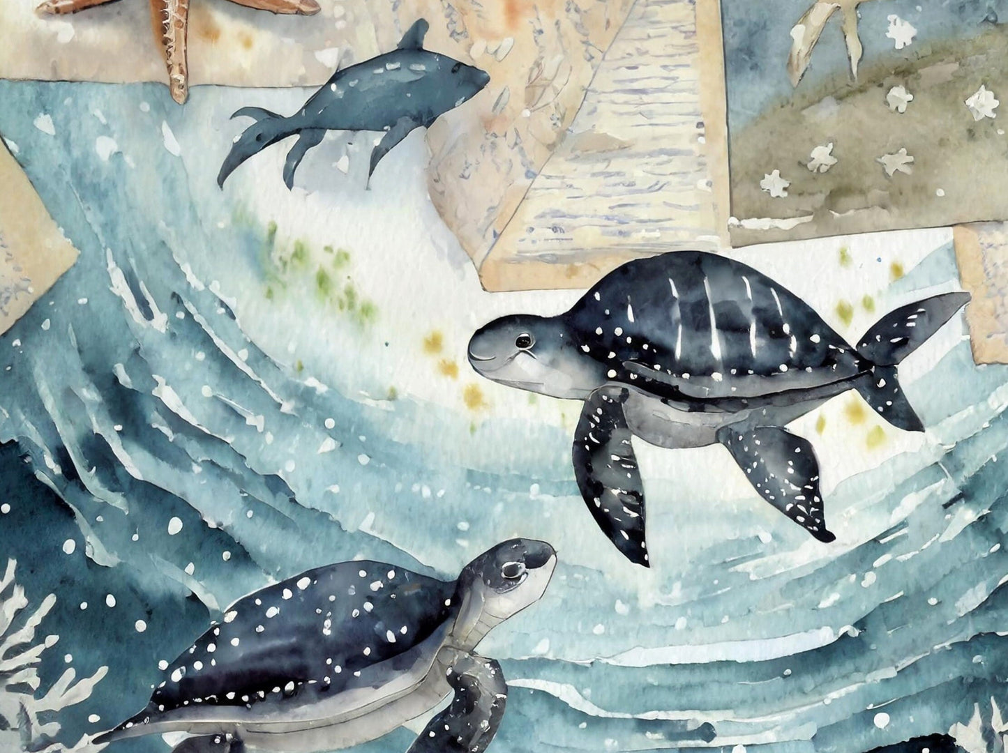 Marine Life - Large Decoupage Paper for Furniture - Rice Paper - Decoupage Paper - Sea Turtle - Star