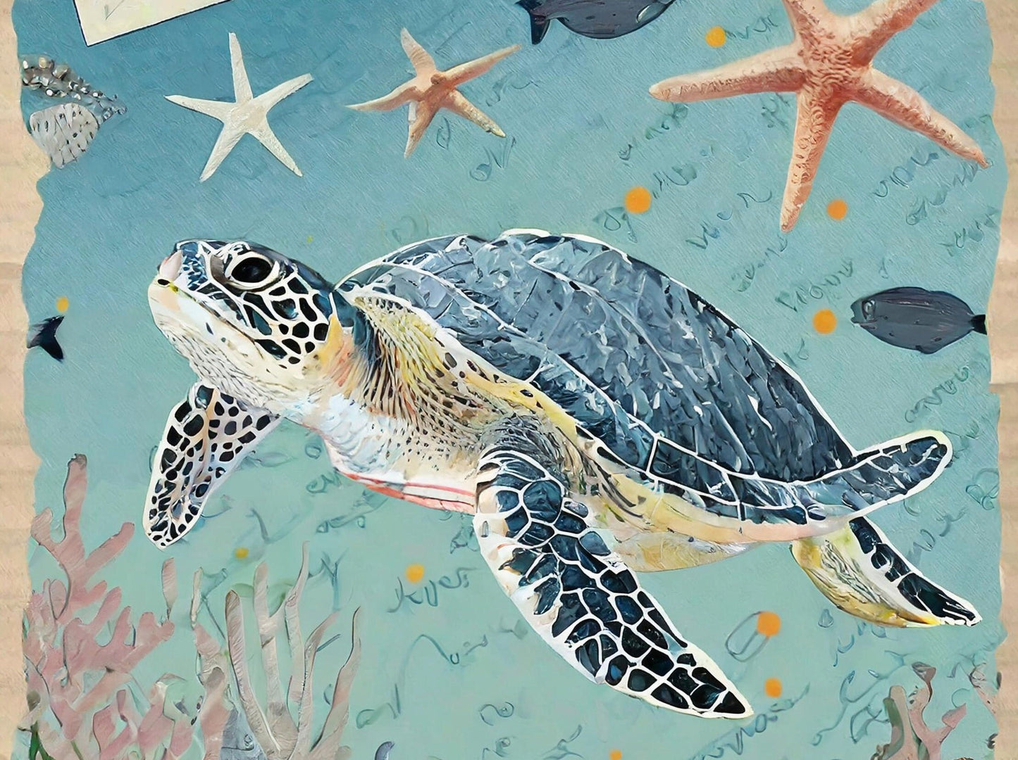 Marine Life - Large Decoupage Paper for Furniture - Rice Paper - Decoupage Paper - Sea Turtle - Star