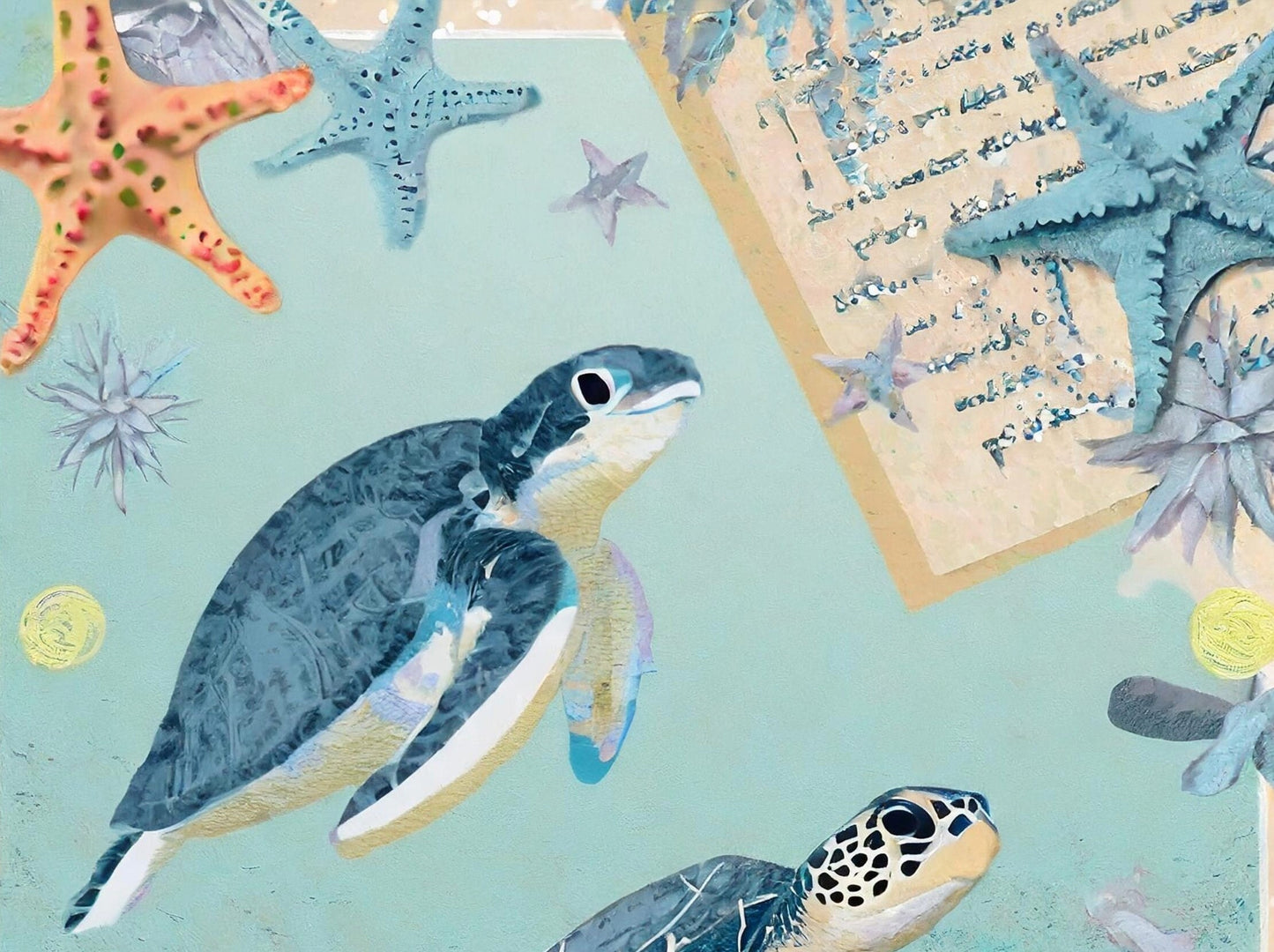 Marine Life - Large Decoupage Paper for Furniture - Rice Paper - Decoupage Paper - Sea Turtle - Star