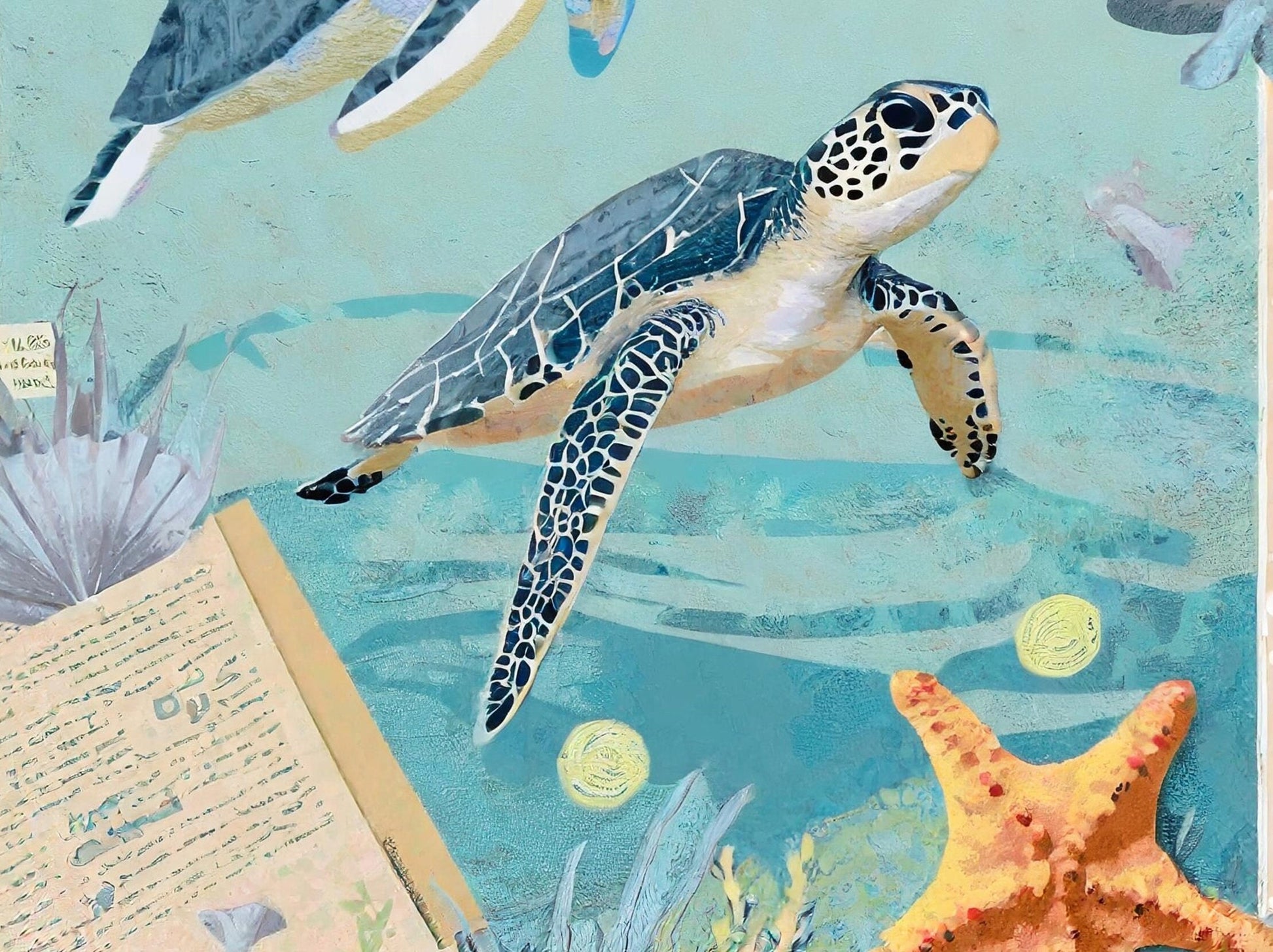 Marine Life - Large Decoupage Paper for Furniture - Rice Paper - Decoupage Paper - Sea Turtle - Star