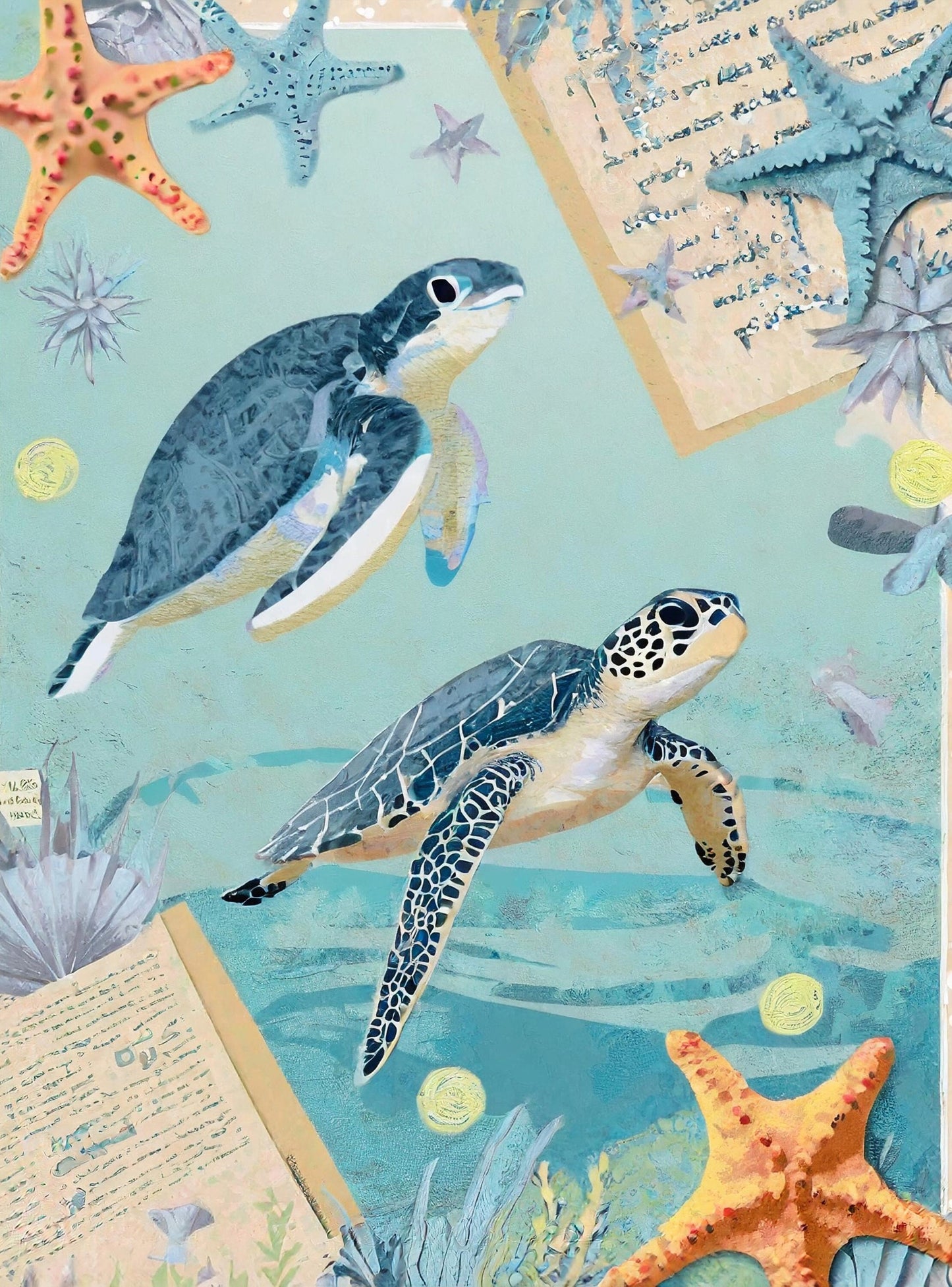 Marine Life - Large Decoupage Paper for Furniture - Rice Paper - Decoupage Paper - Sea Turtle - Star