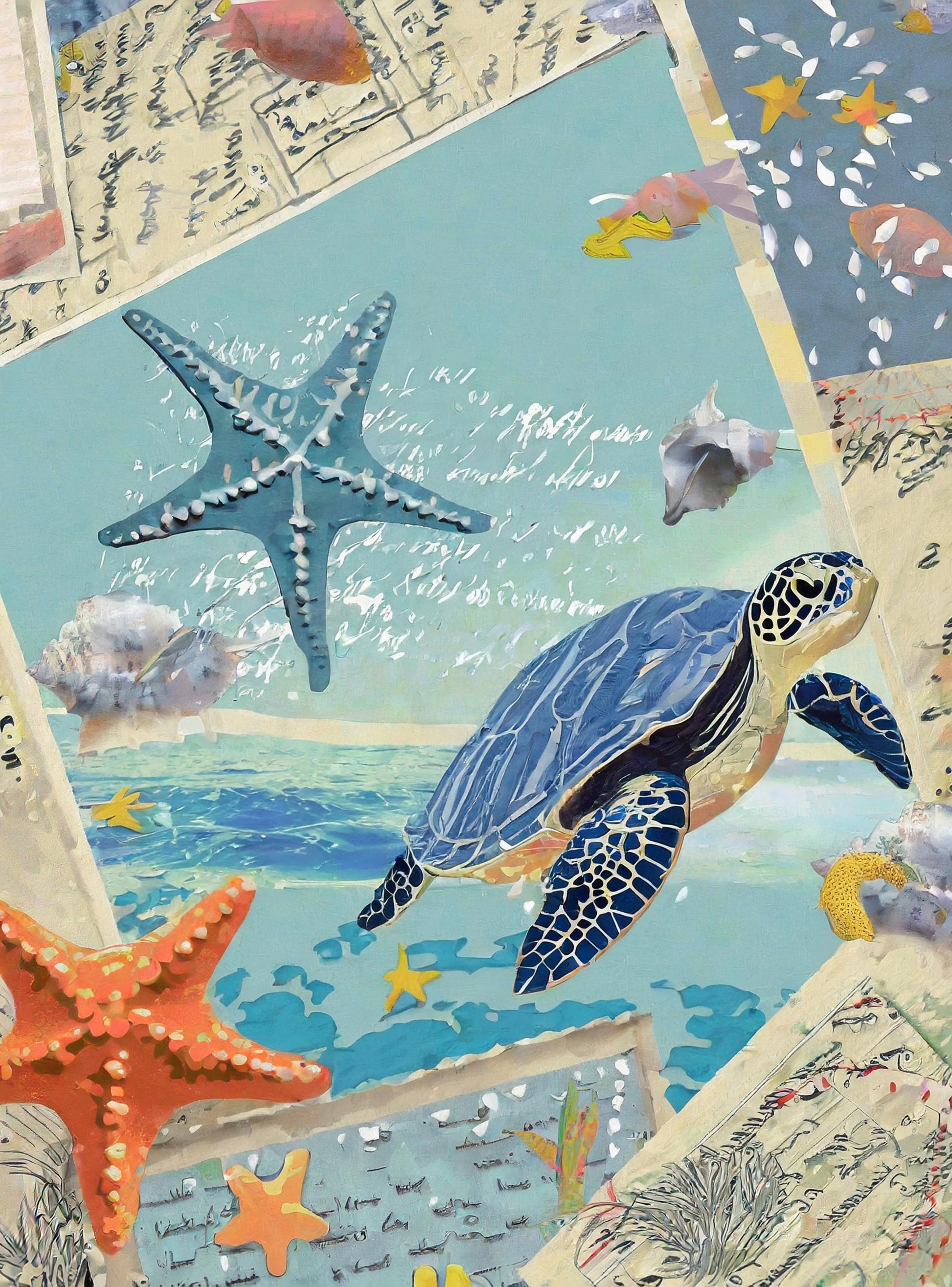 Marine Life - Large Decoupage Paper for Furniture - Rice Paper - Decoupage Paper - Sea Turtle - Star