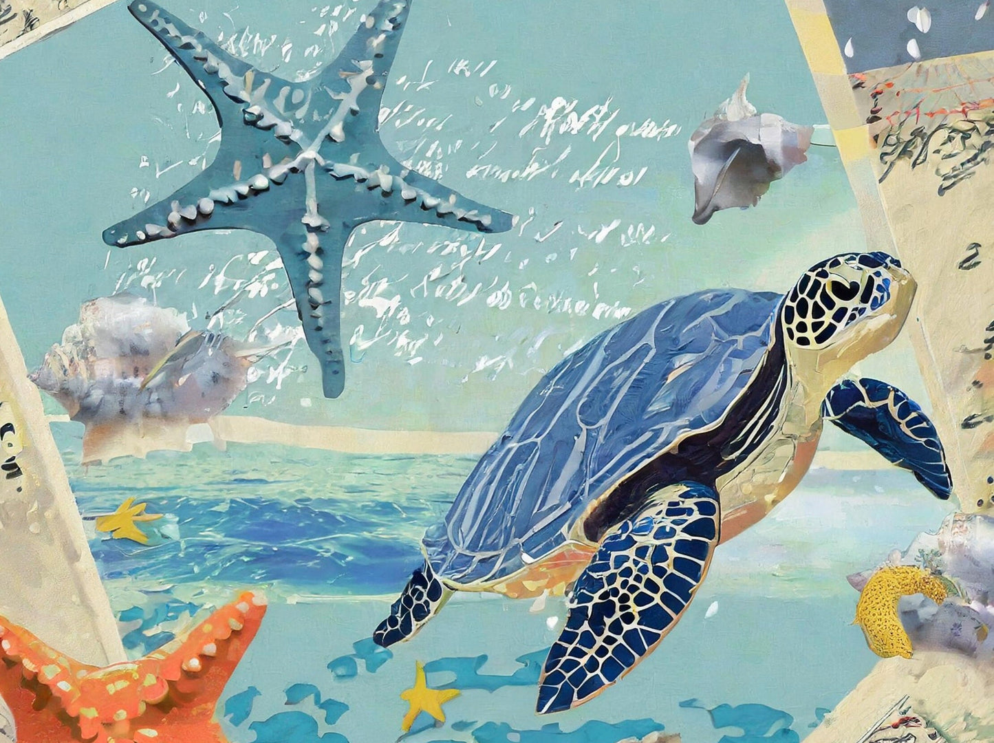 Marine Life - Large Decoupage Paper for Furniture - Rice Paper - Decoupage Paper - Sea Turtle - Star