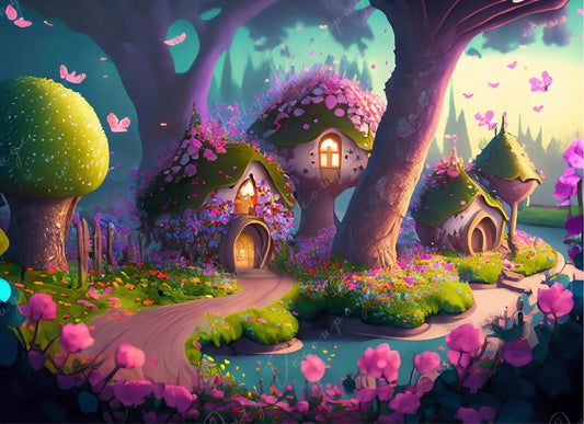 fairy village decoupage paper
