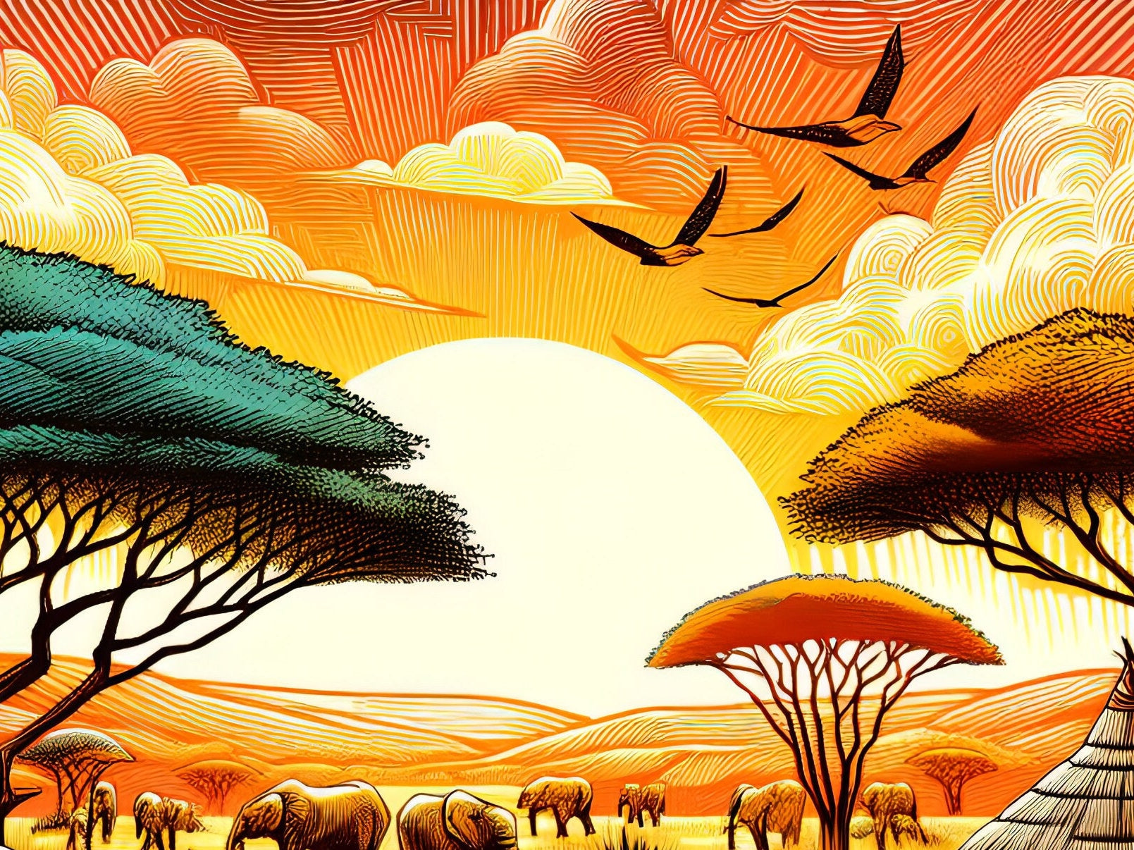African Tribe - Decoupage Paper for Furniture - Rice Paper Decoupage - Large Decoupage Paper - Sun Elephant Birds Nature
