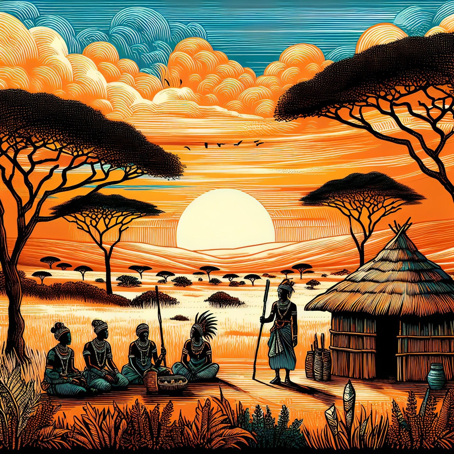 African Tribe - Decoupage Paper for Furniture - Rice Paper Decoupage - Large Decoupage Paper - Sun Elephant Birds Nature
