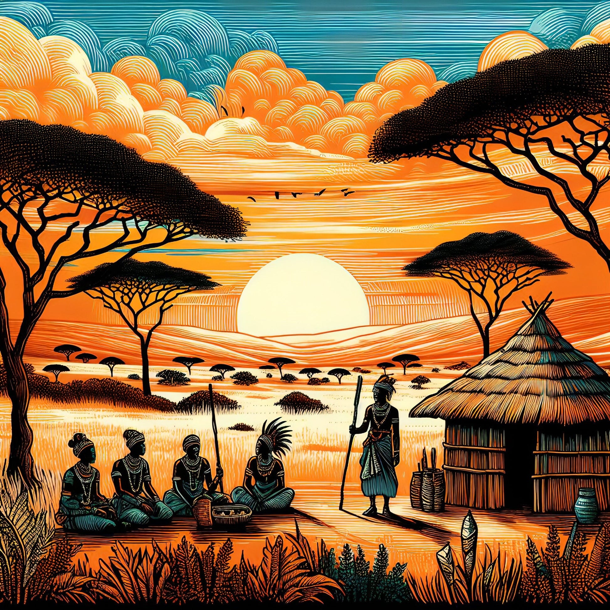 African Tribe - Decoupage Paper for Furniture - Rice Paper Decoupage - Large Decoupage Paper - Sun Elephant Birds Nature