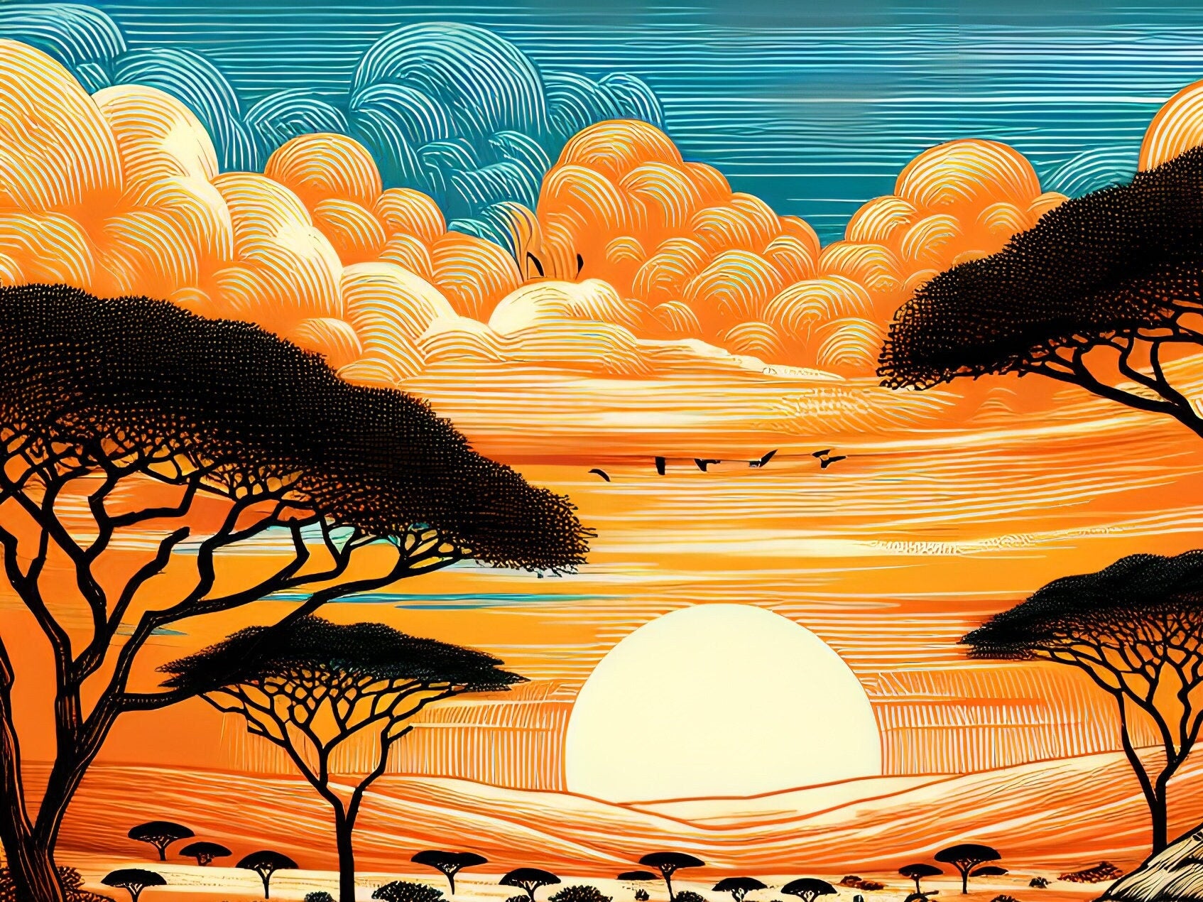 African Tribe - Decoupage Paper for Furniture - Rice Paper Decoupage - Large Decoupage Paper - Sun Elephant Birds Nature