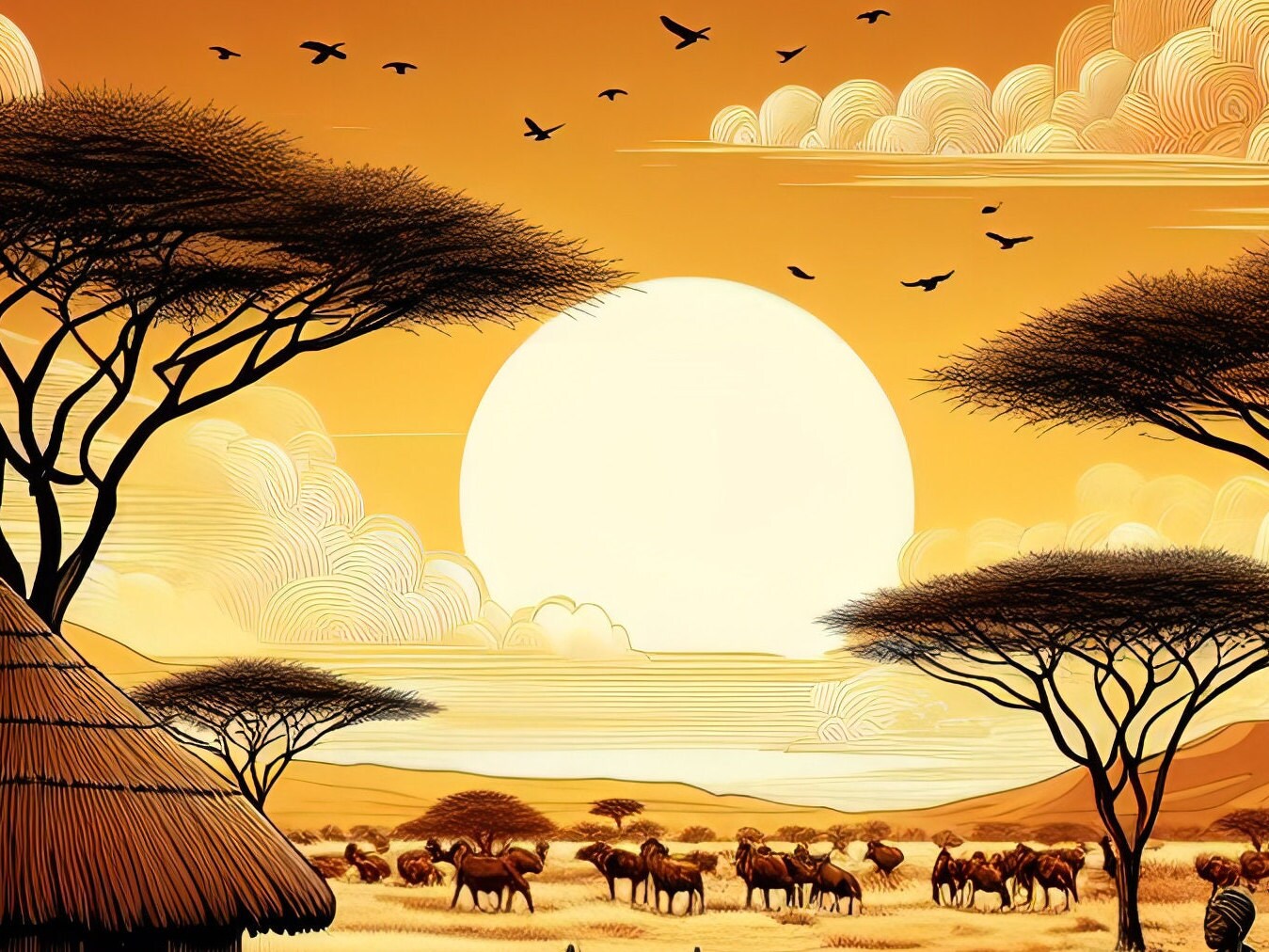 African Tribe - Decoupage Paper for Furniture - Rice Paper Decoupage - Large Decoupage Paper - Sun Elephant Birds Nature