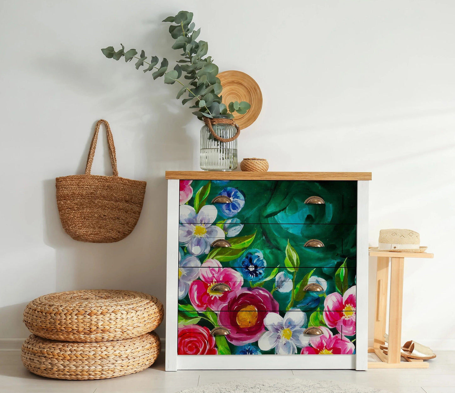 Floral Decoupage Paper for Furniture - Large Flowers Rice Paper - Dark Background - Spring Flowers