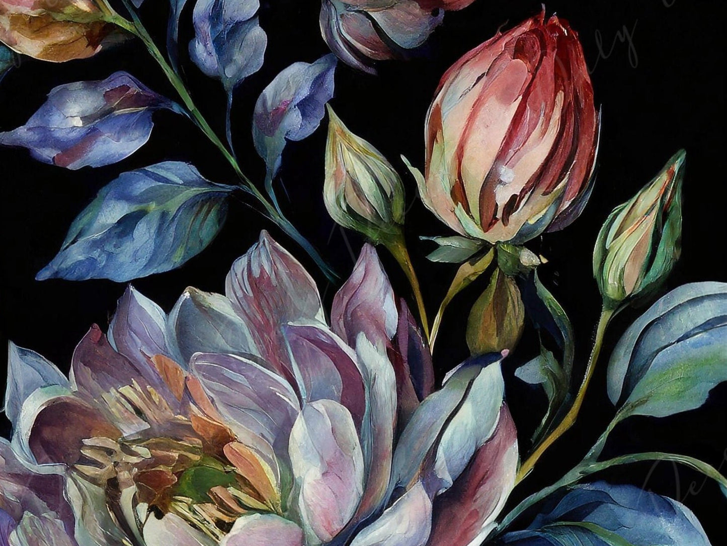 Decoupage Paper Floral - Rice Paper for Furniture - Dark Background - Spring Flowers