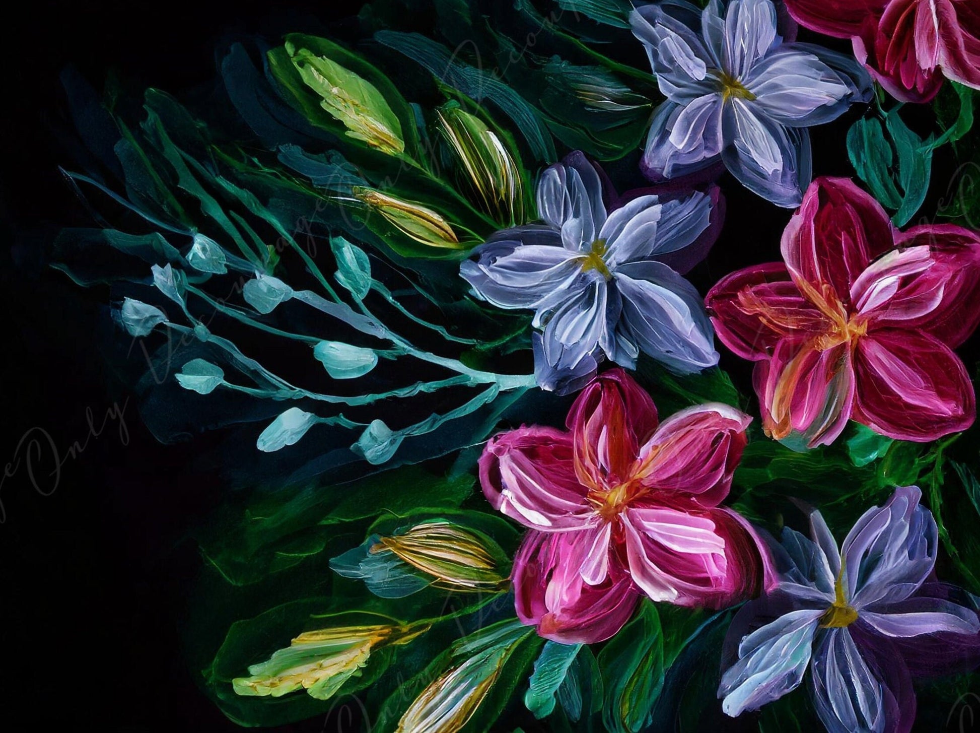 Decoupage Paper Floral - Rice Paper for Furniture - Dark Background - Spring Flowers