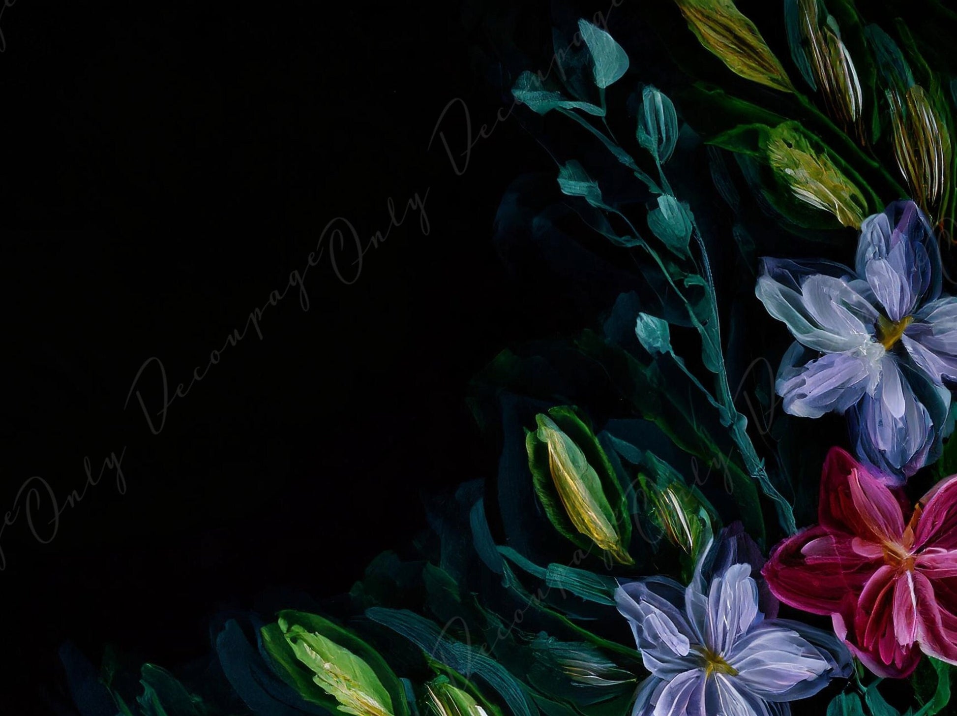 Decoupage Paper Floral - Rice Paper for Furniture - Dark Background - Spring Flowers