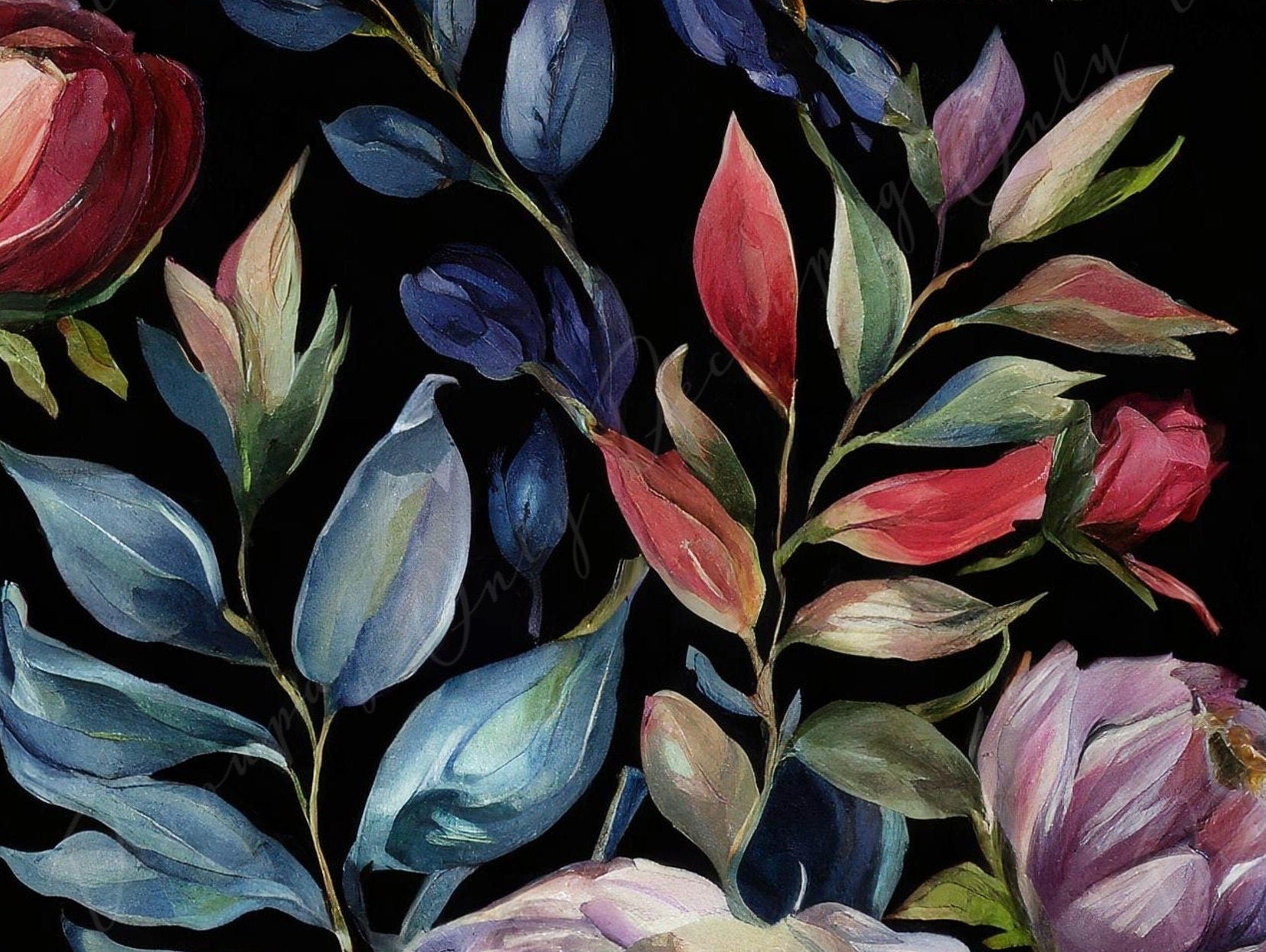 Decoupage Paper Floral - Rice Paper for Furniture - Dark Background - Spring Flowers