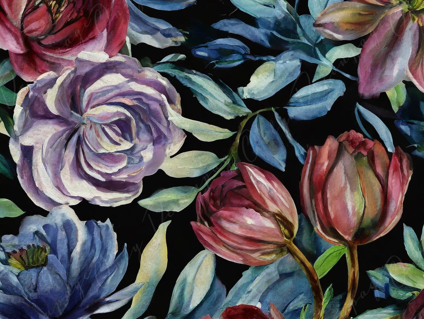 Decoupage Paper Floral - Rice Paper for Furniture - Dark Background - Spring Flowers