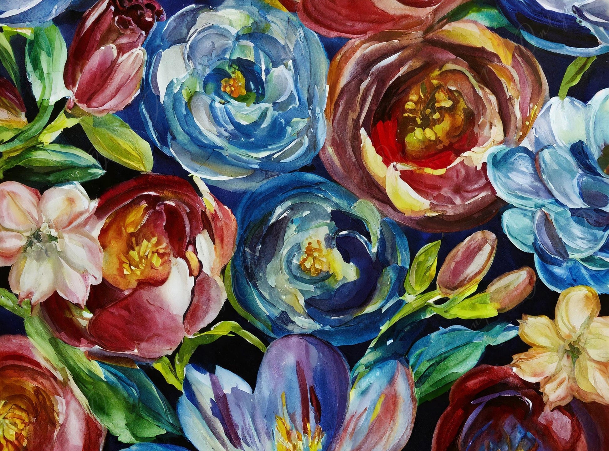 red blue flowers decoupage paper