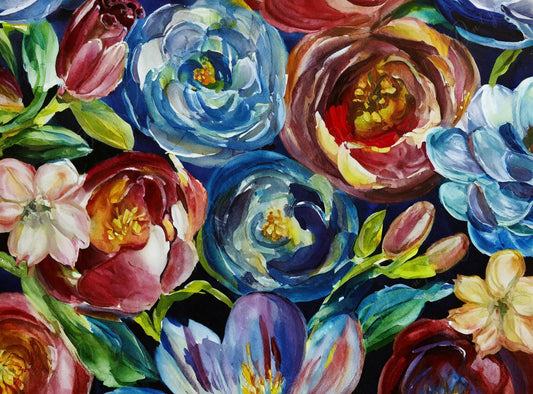red blue flowers decoupage paper