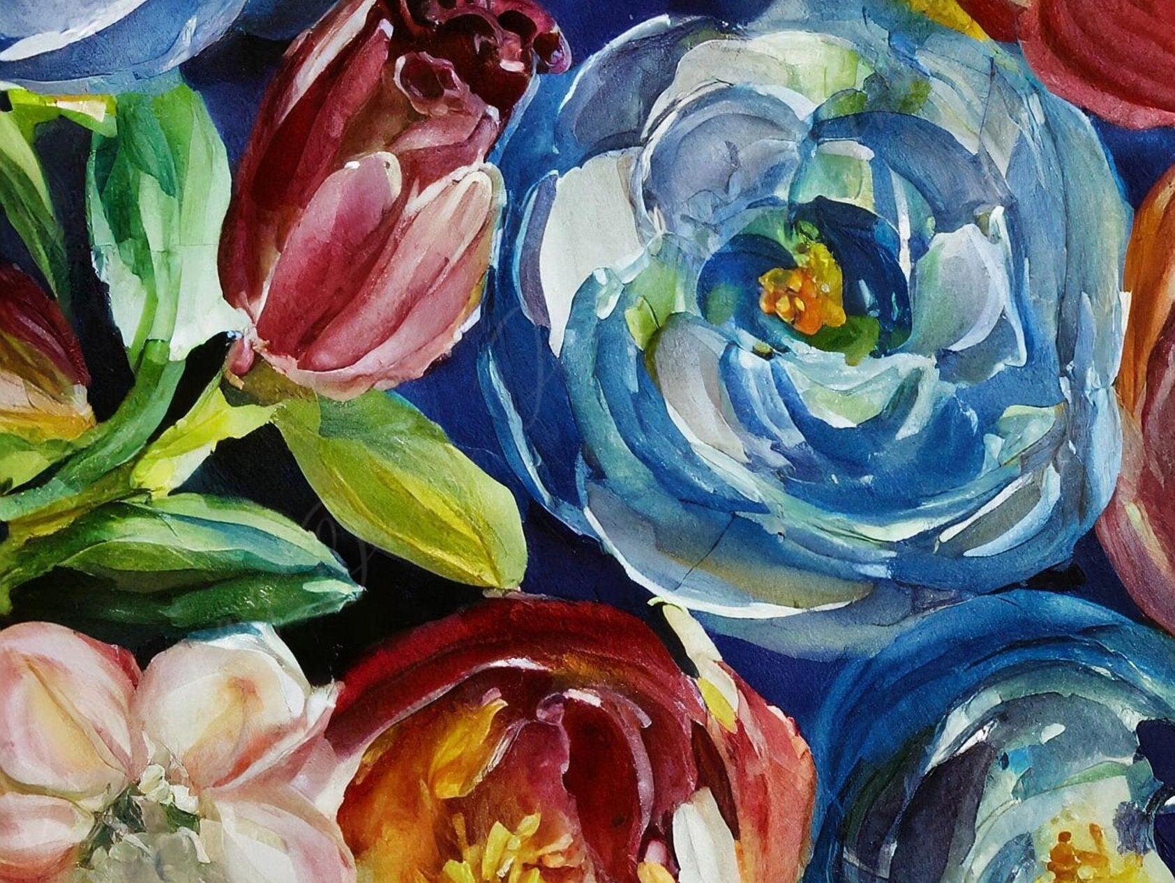 Decoupage Paper Floral - Rice Paper for Furniture - Dark Background - Spring Flowers