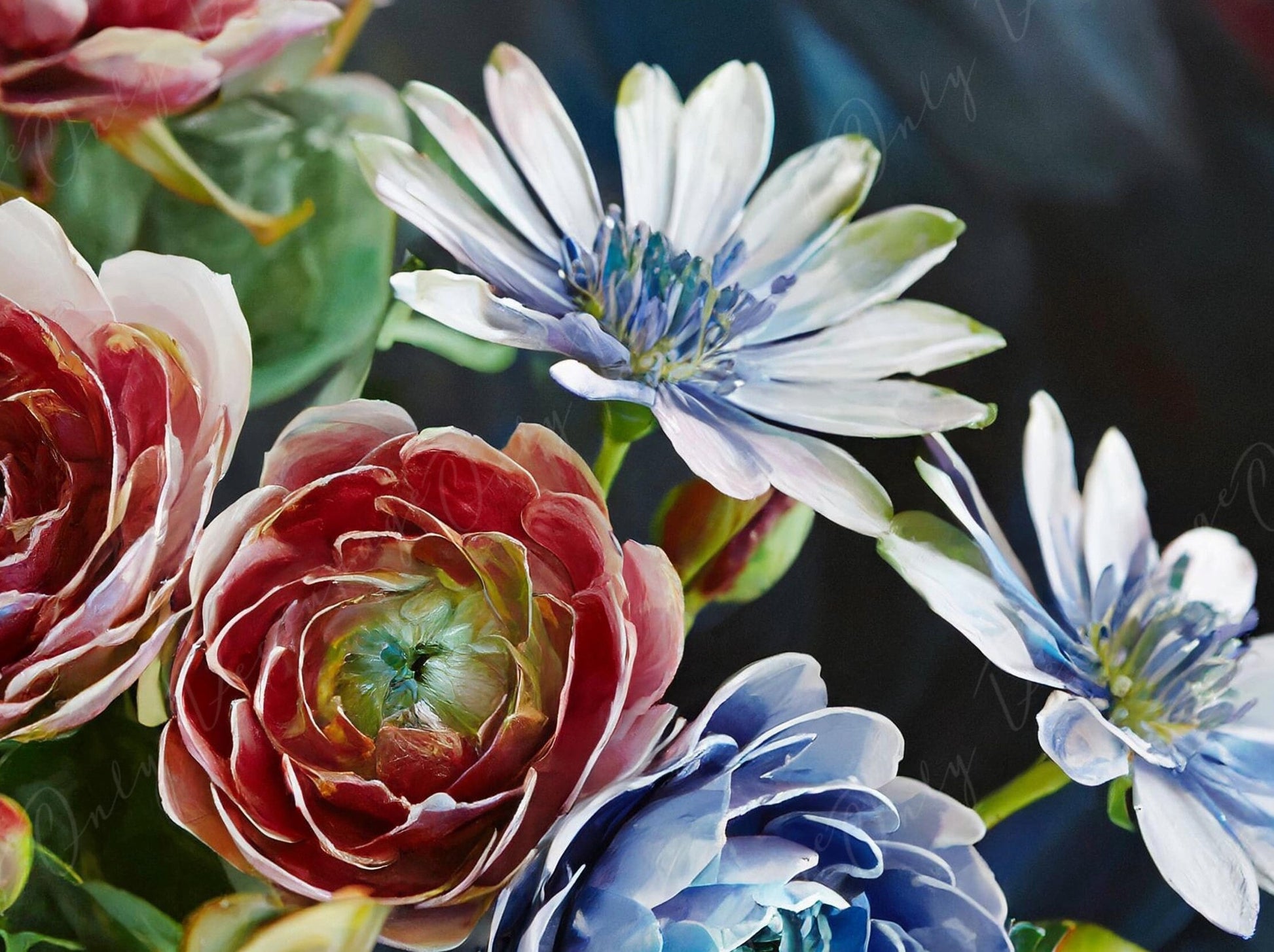 Decoupage Paper Floral - Rice Paper for Furniture - Dark Background - Spring Flowers