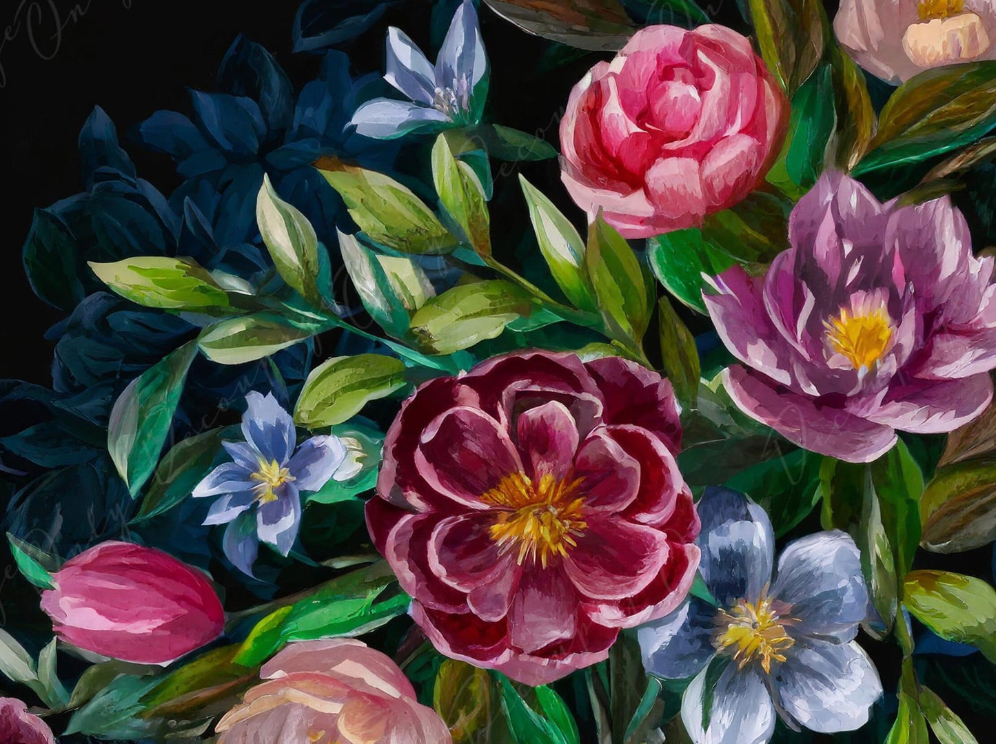 Decoupage Paper Floral - Rice Paper for Furniture - Dark Background - Spring Flowers