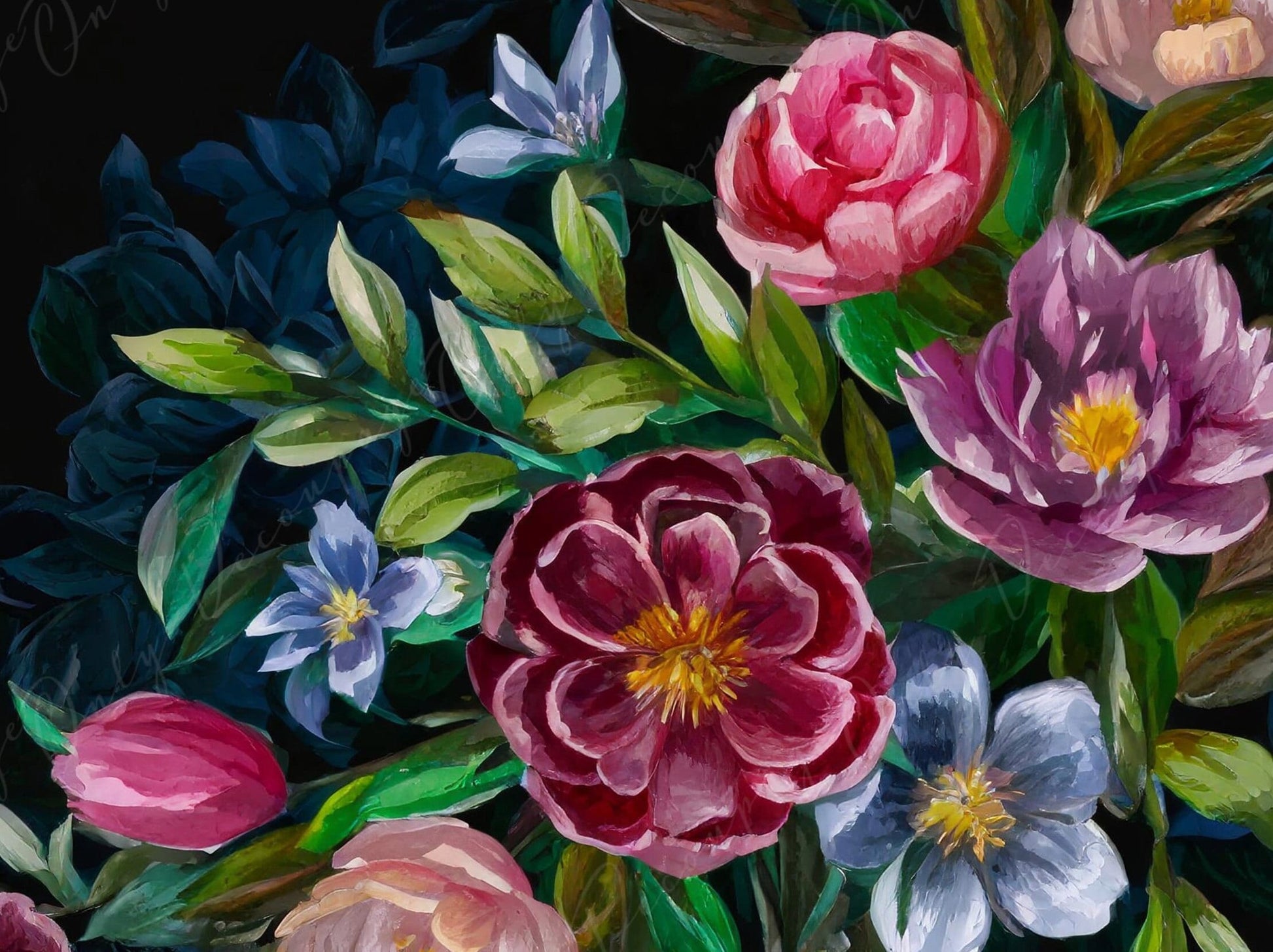 Decoupage Paper Floral - Rice Paper for Furniture - Dark Background - Spring Flowers
