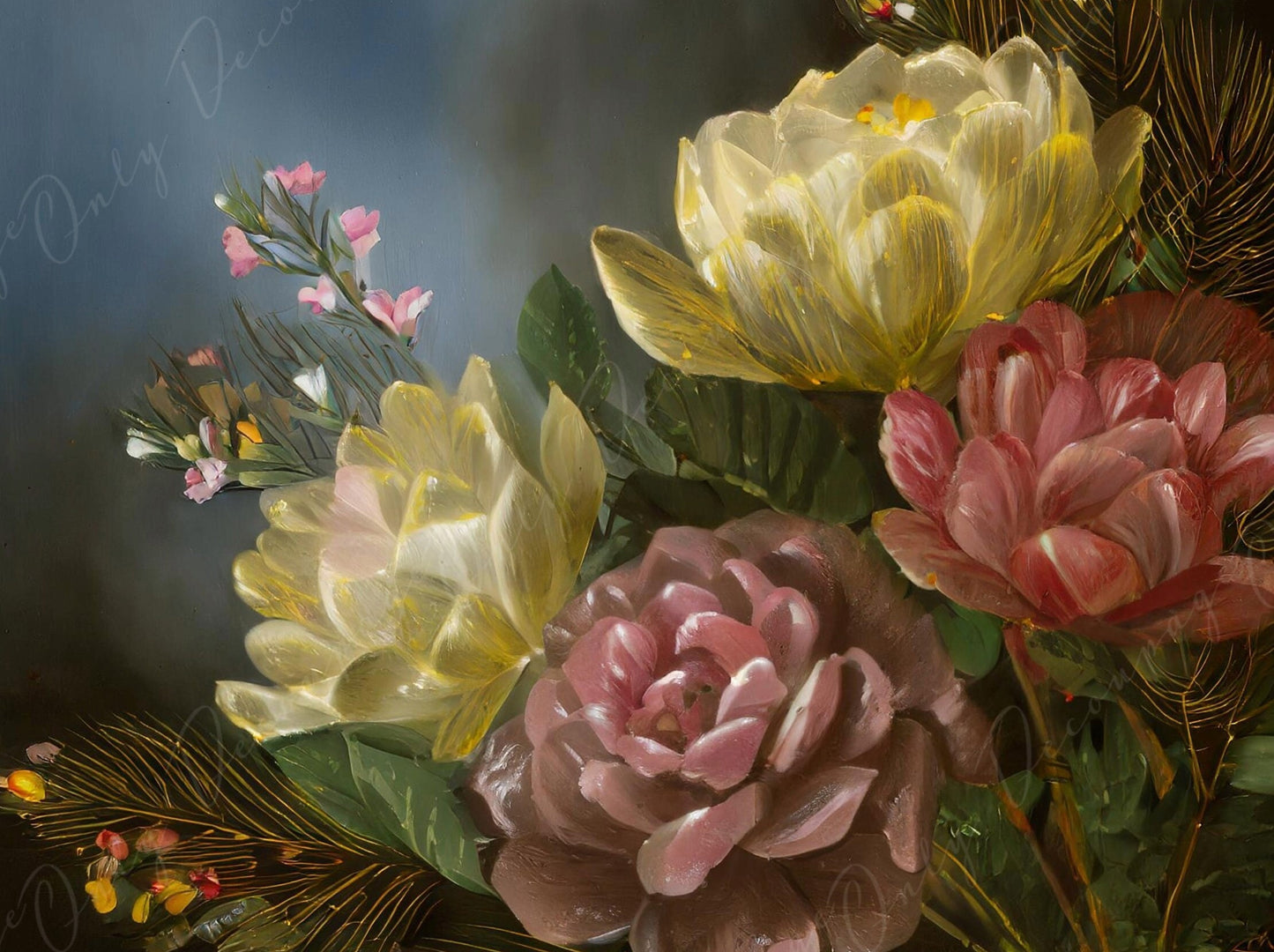 Decoupage Paper Floral - Rice Paper for Furniture - Dark Background - Spring Flowers