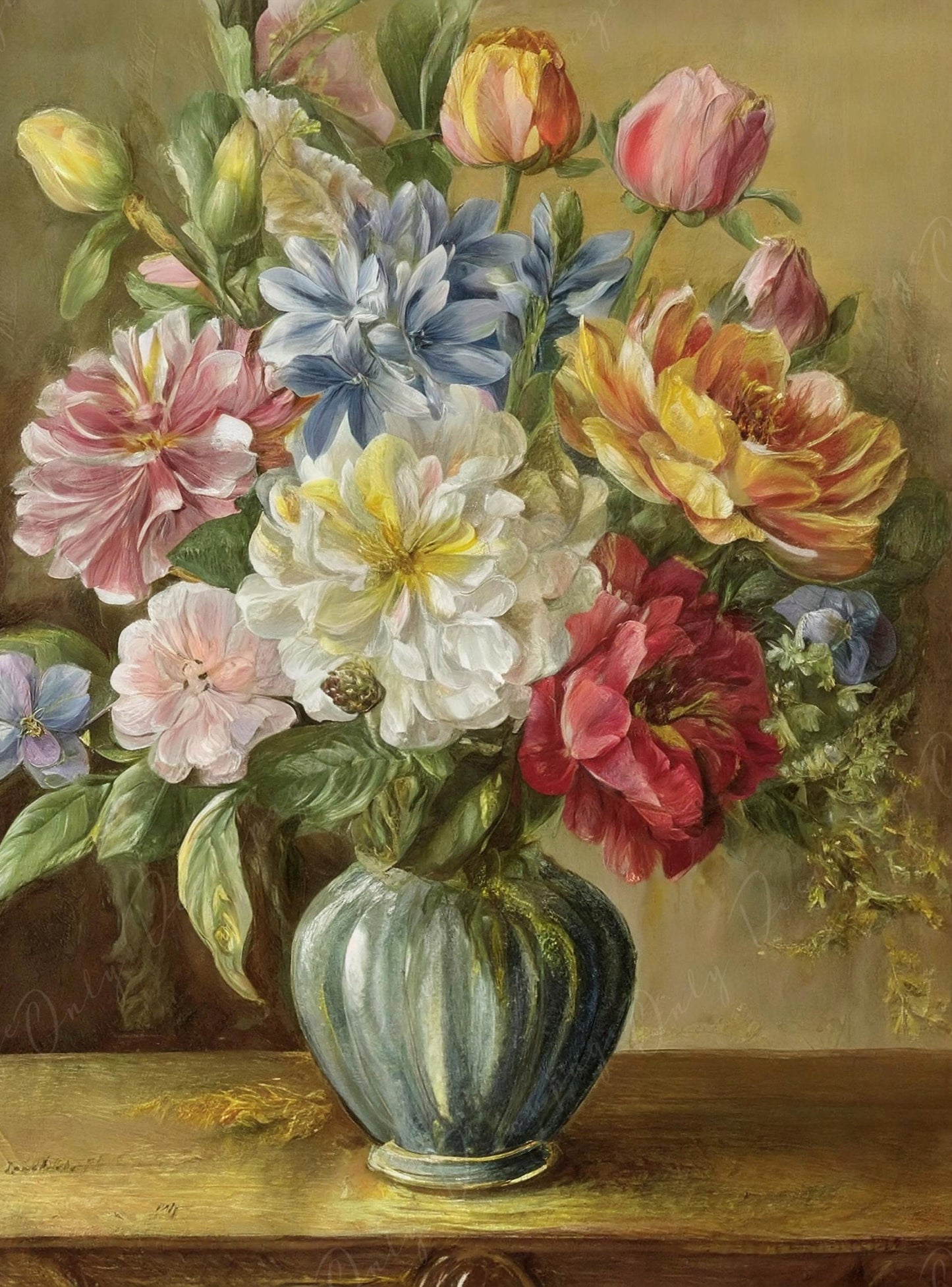 Decoupage Paper Floral - Rice Paper for Furniture - Dark Background - Spring Flowers - Vase - Still Life