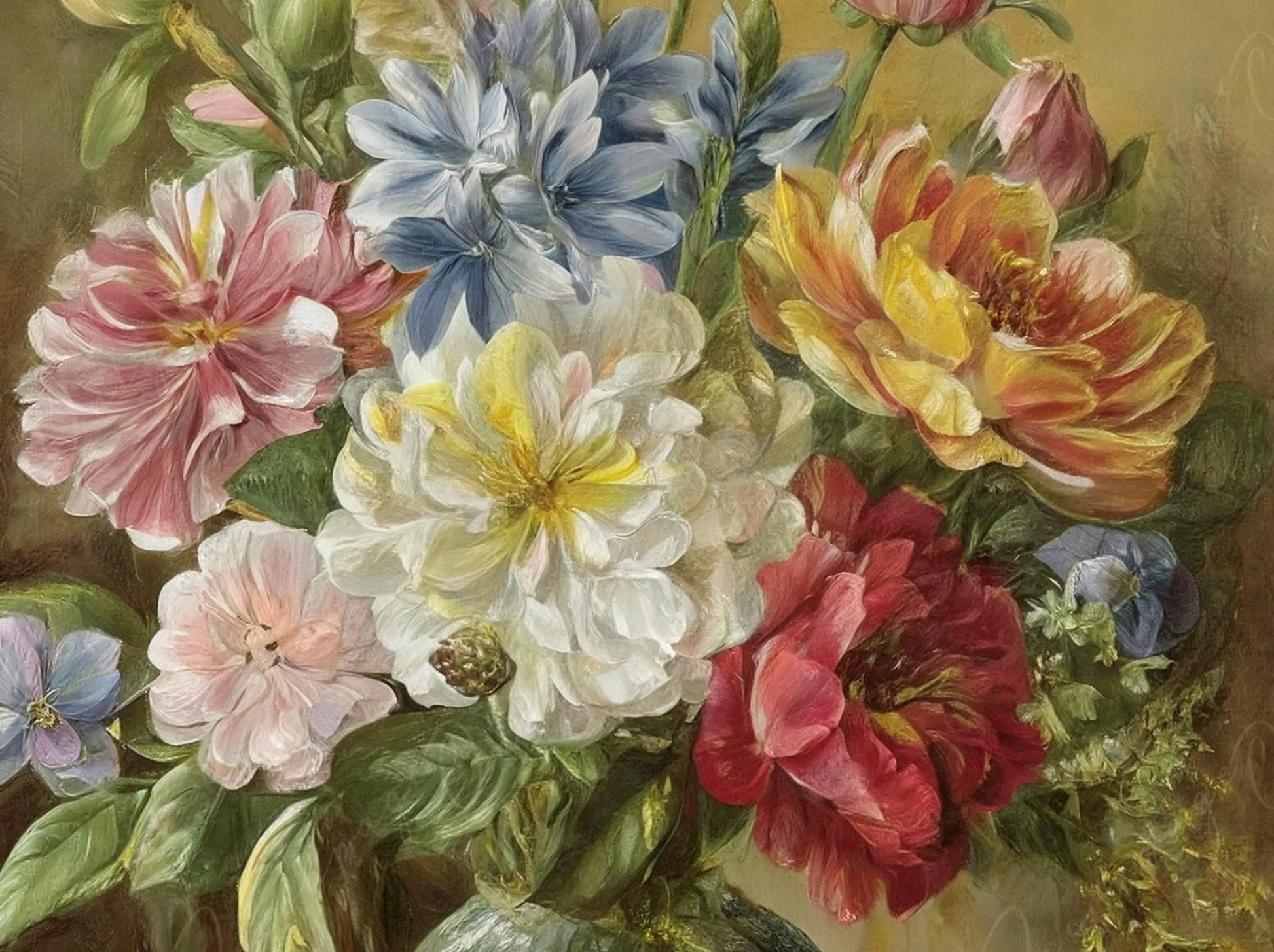 Decoupage Paper Floral - Rice Paper for Furniture - Dark Background - Spring Flowers - Vase - Still Life