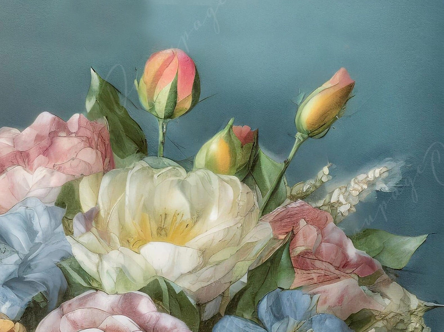 Decoupage Paper Floral - Rice Paper for Furniture - Dark Background - Spring Flowers - Golden Vase - Still Life