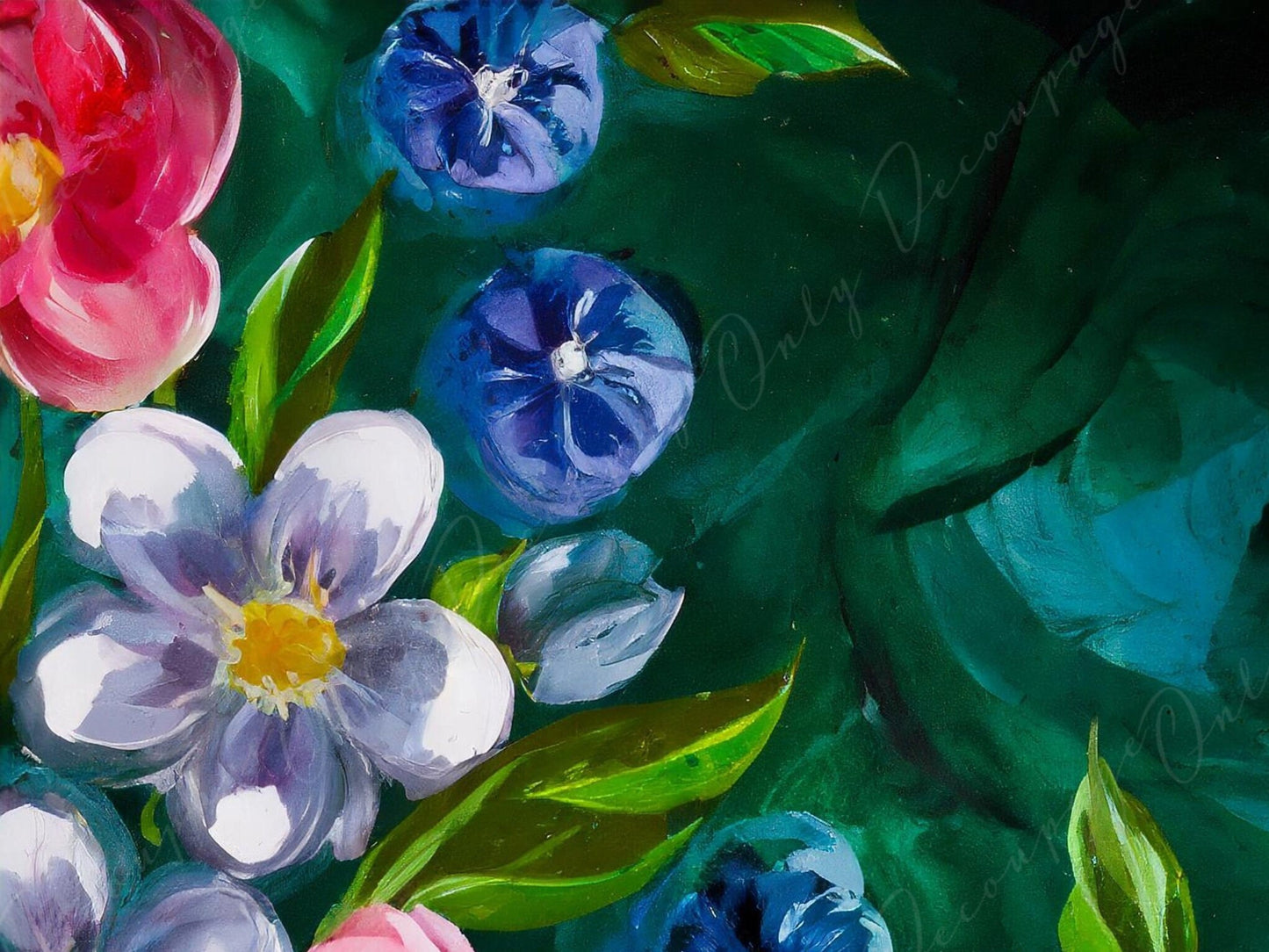 Floral Decoupage Paper for Furniture - Large Flowers Rice Paper - Dark Background - Spring Flowers