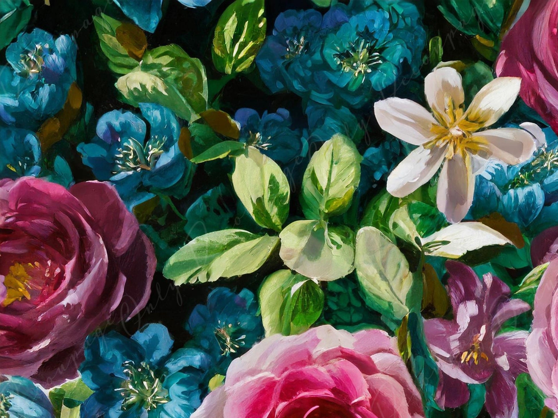 Floral Decoupage Paper for Furniture - Large Flowers Rice Paper - Dark Background - Spring Flowers