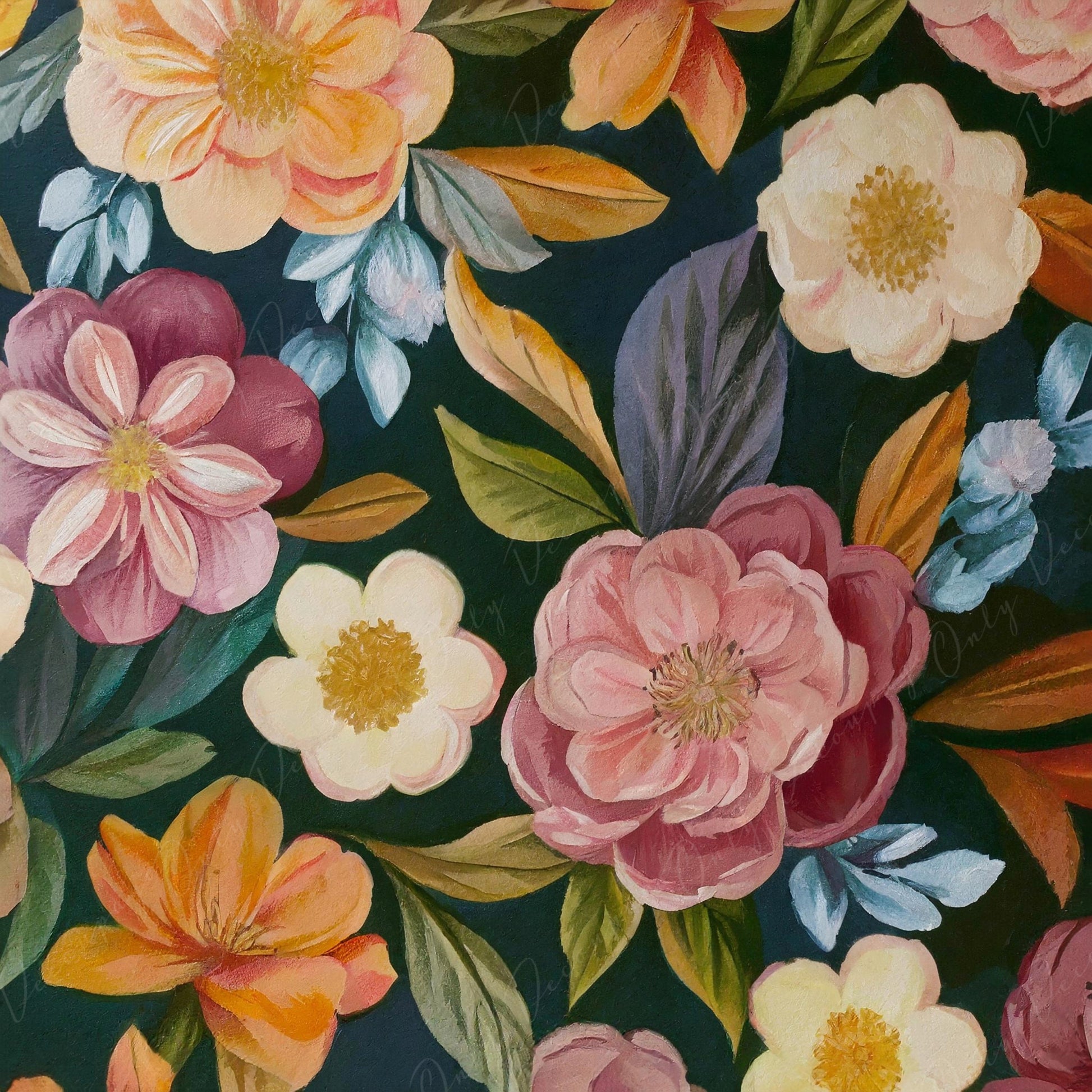 Floral Decoupage Paper for Furniture - Large Flowers Rice Paper - Dark Background - Yellow Spring Flowers