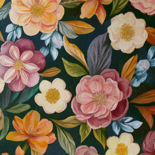 Floral Decoupage Paper for Furniture - Large Flowers Rice Paper - Dark Background - Yellow Spring Flowers