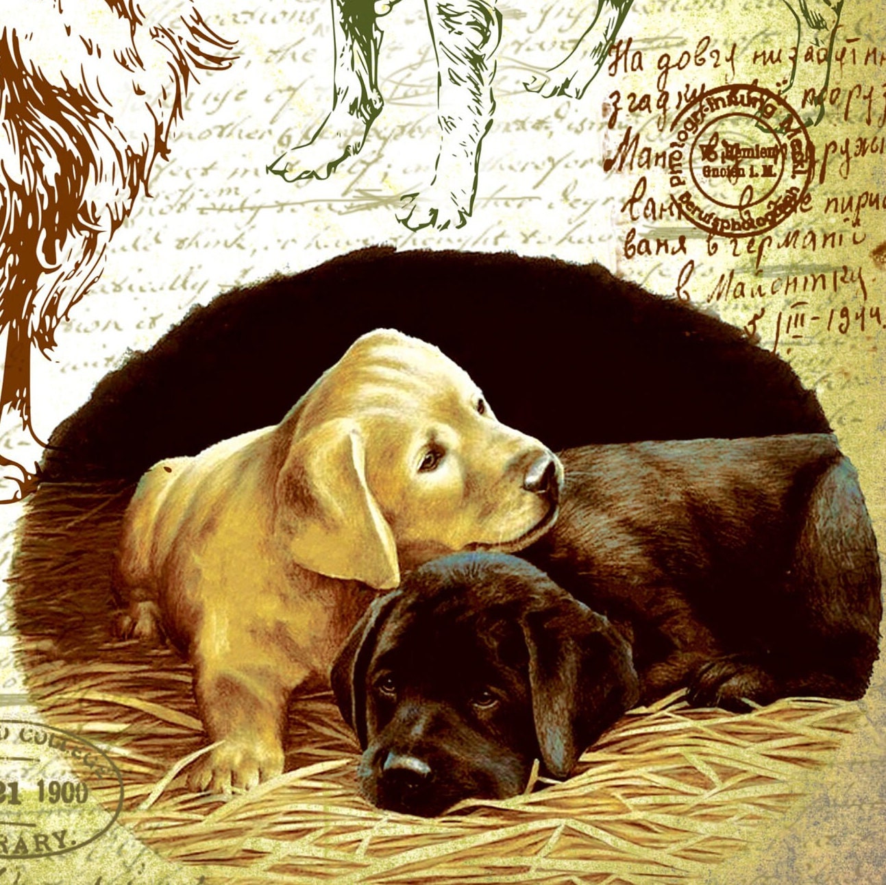 My Friend Dog - Puppy - Vintage Decoupage Art - Rice Paper - Decoupage for Furniture - Large Size Rice Paper for Decoupage