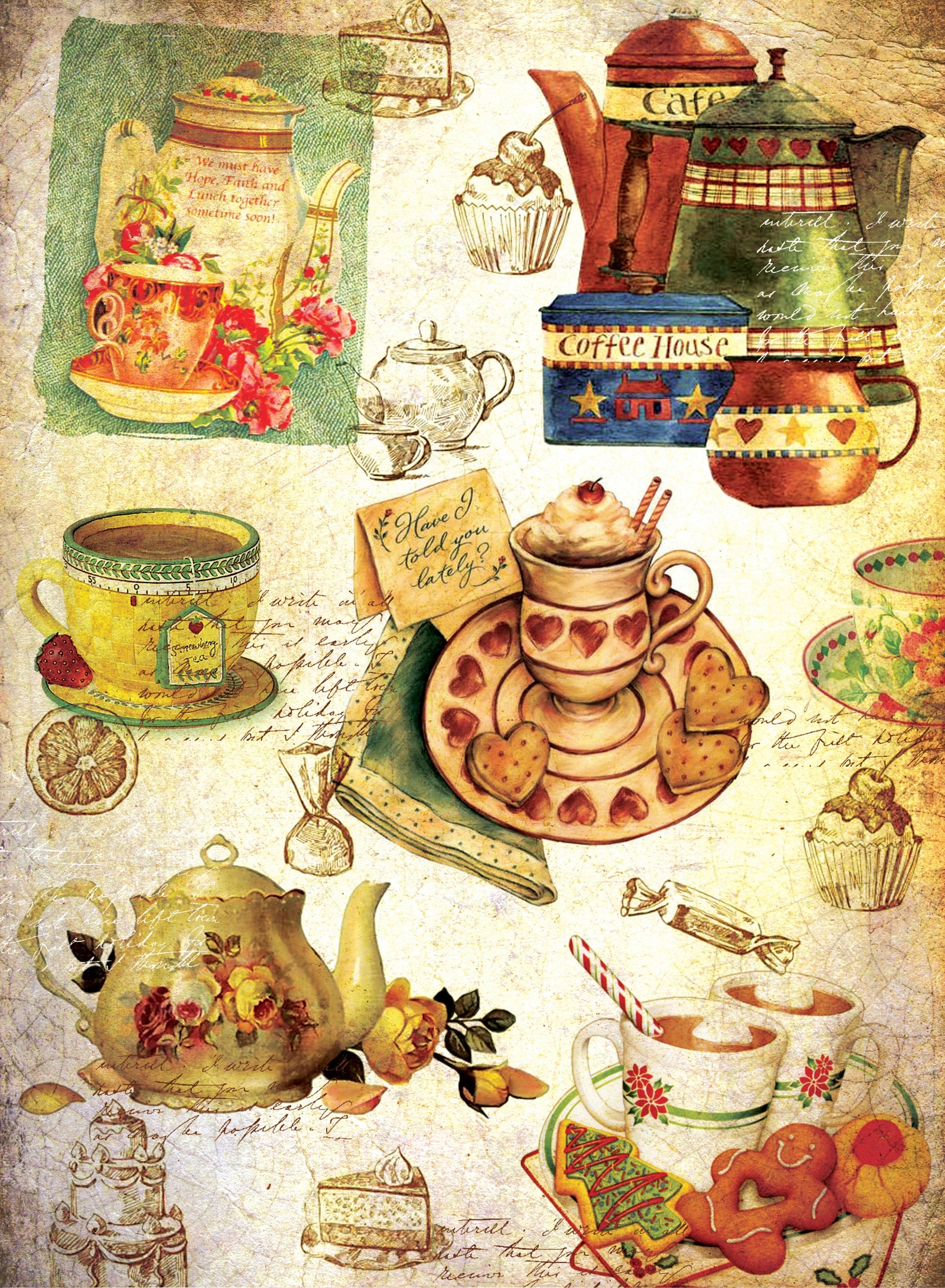Tea Time - Vintage Decoupage Art - Rice Paper - Decoupage for Furniture - Large Size Rice Paper for Decoupage
