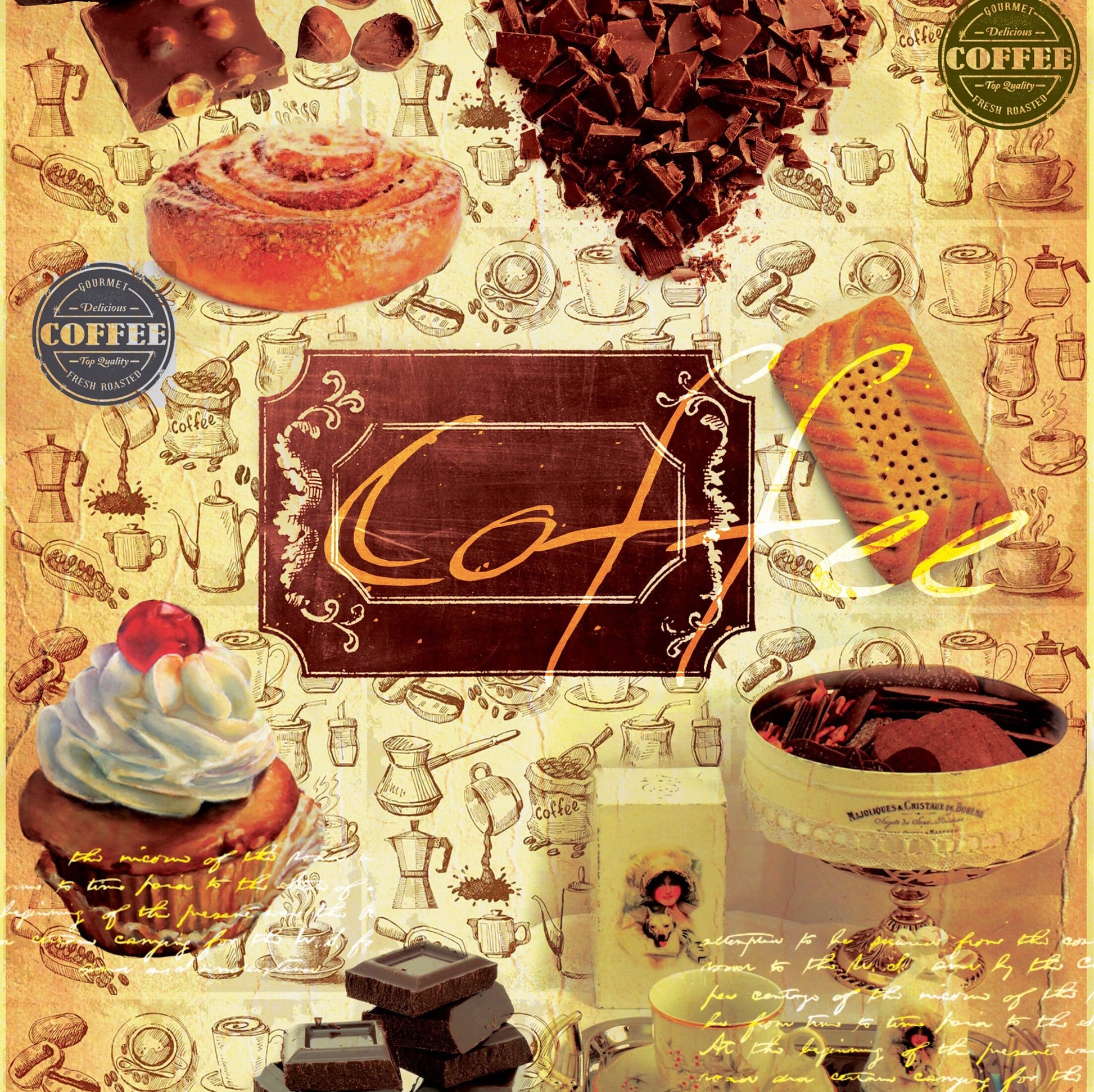 Coffee Time - Vintage Decoupage Art - Rice Paper - Decoupage for Furniture - Large Size Rice Paper for Decoupage