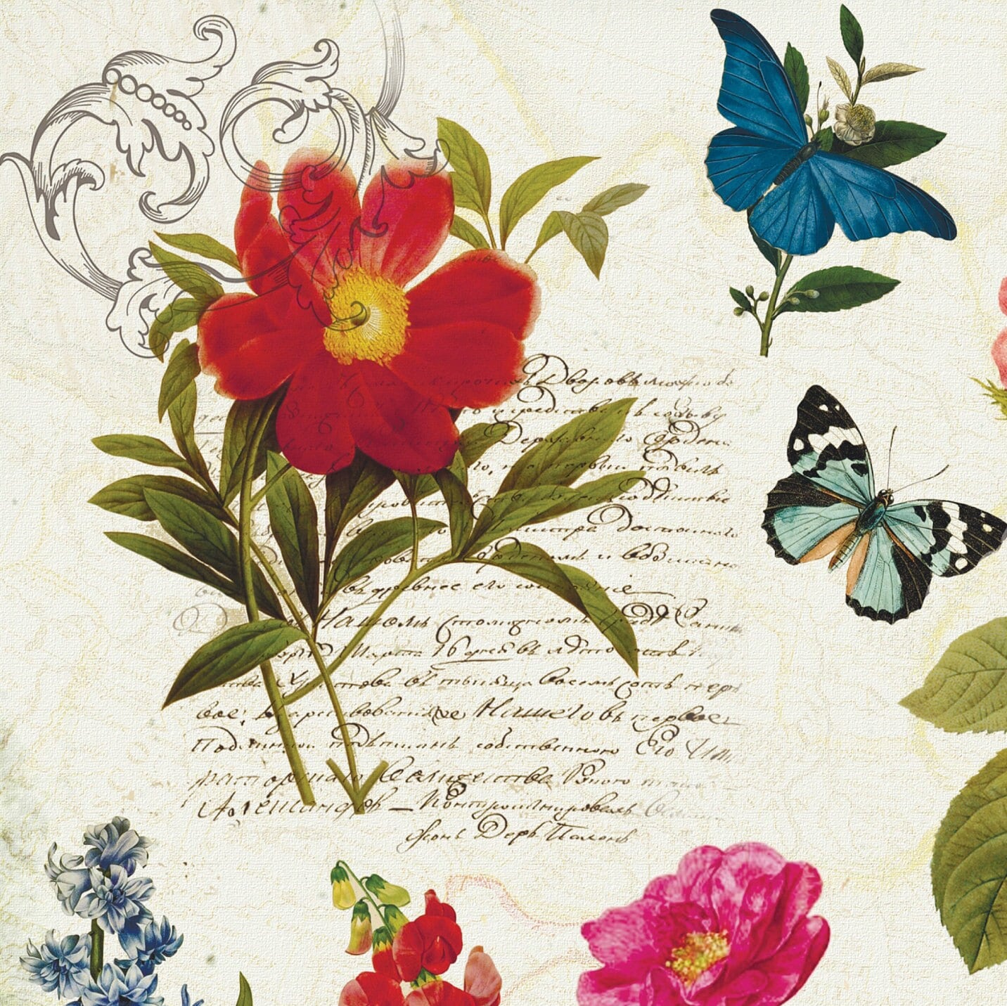Spring Flowers Vintage Decoupage Paper - Decoupage Art - Large Size Rice Paper for Decoupage - A3 A2 A1