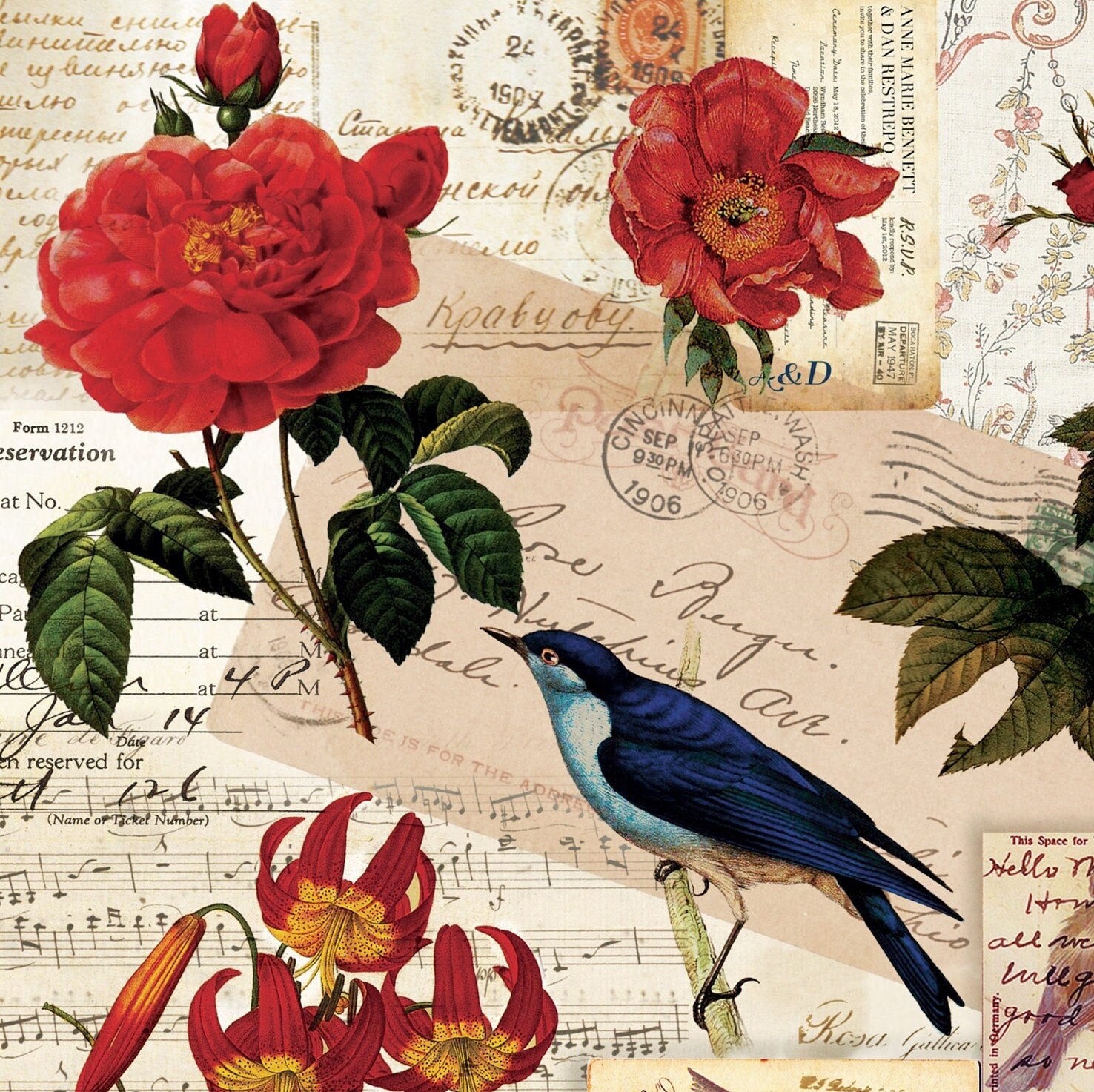 Spring Flowers Vintage Decoupage Paper - Decoupage Art - Large Size Rice Paper for Decoupage - A3 A2 A1