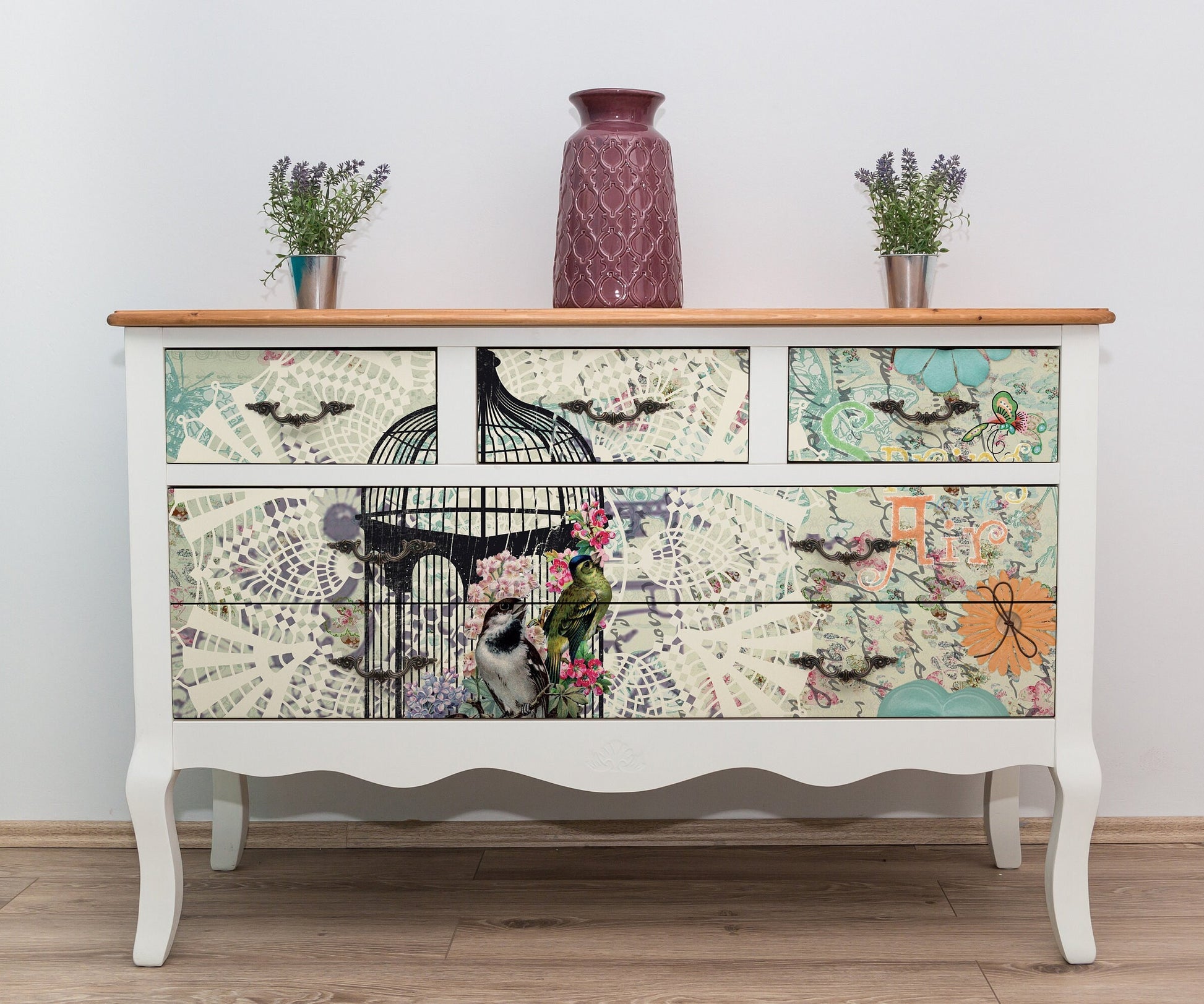 Large Decoupage Paper - Decoupage Art - Rice Paper for Decoupage - Black Bird Nest Blue Orange Flowers