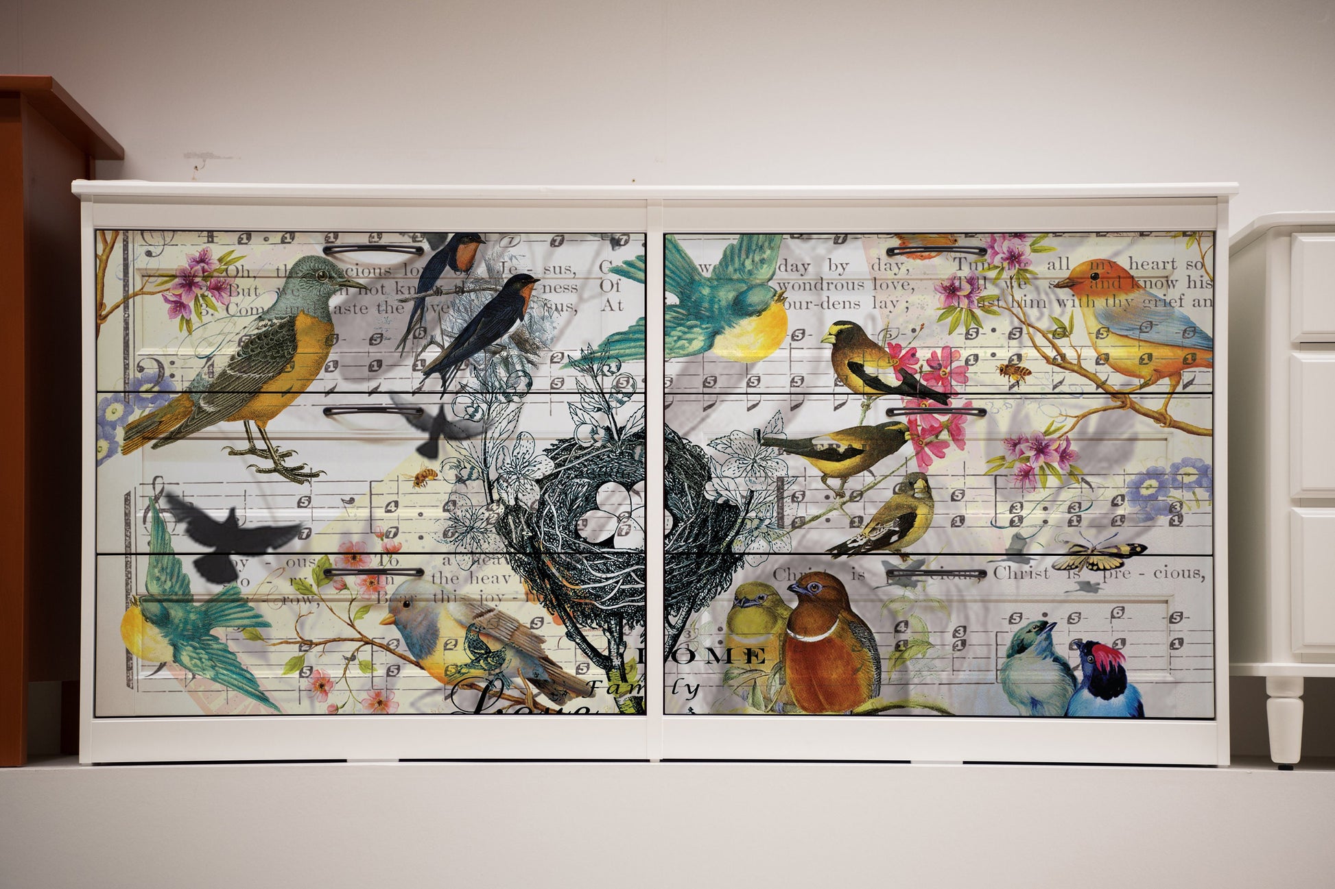Large Decoupage Paper - Decoupage Art - Rice Paper for Decoupage - Black Blue Orange Green Birds