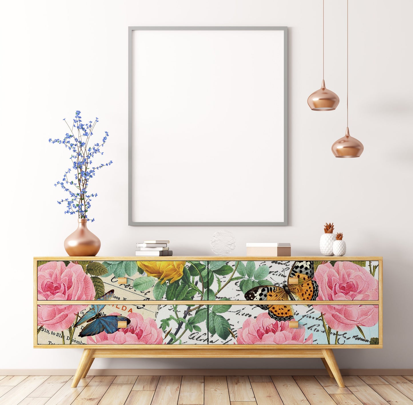 Large Rice Paper for Decoupage - Furniture Decoupage - Vintage Decoupage - Floral Decoupage Paper - Pink Yellow Rose Butterfly