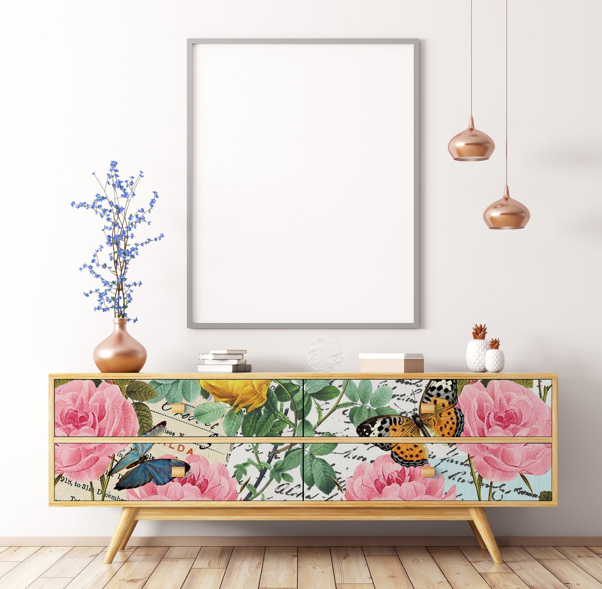 Large Rice Paper for Decoupage - Furniture Decoupage - Vintage Decoupage - Floral Decoupage Paper - Pink Yellow Rose Butterfly