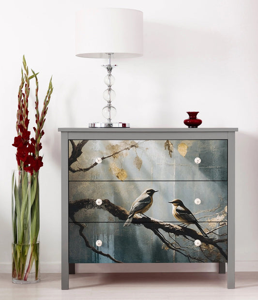 Large Decoupage Paper for Furniture - Rice Paper - Autumn - Decoupage Paper - Bird Decoupage - Dark Colors
