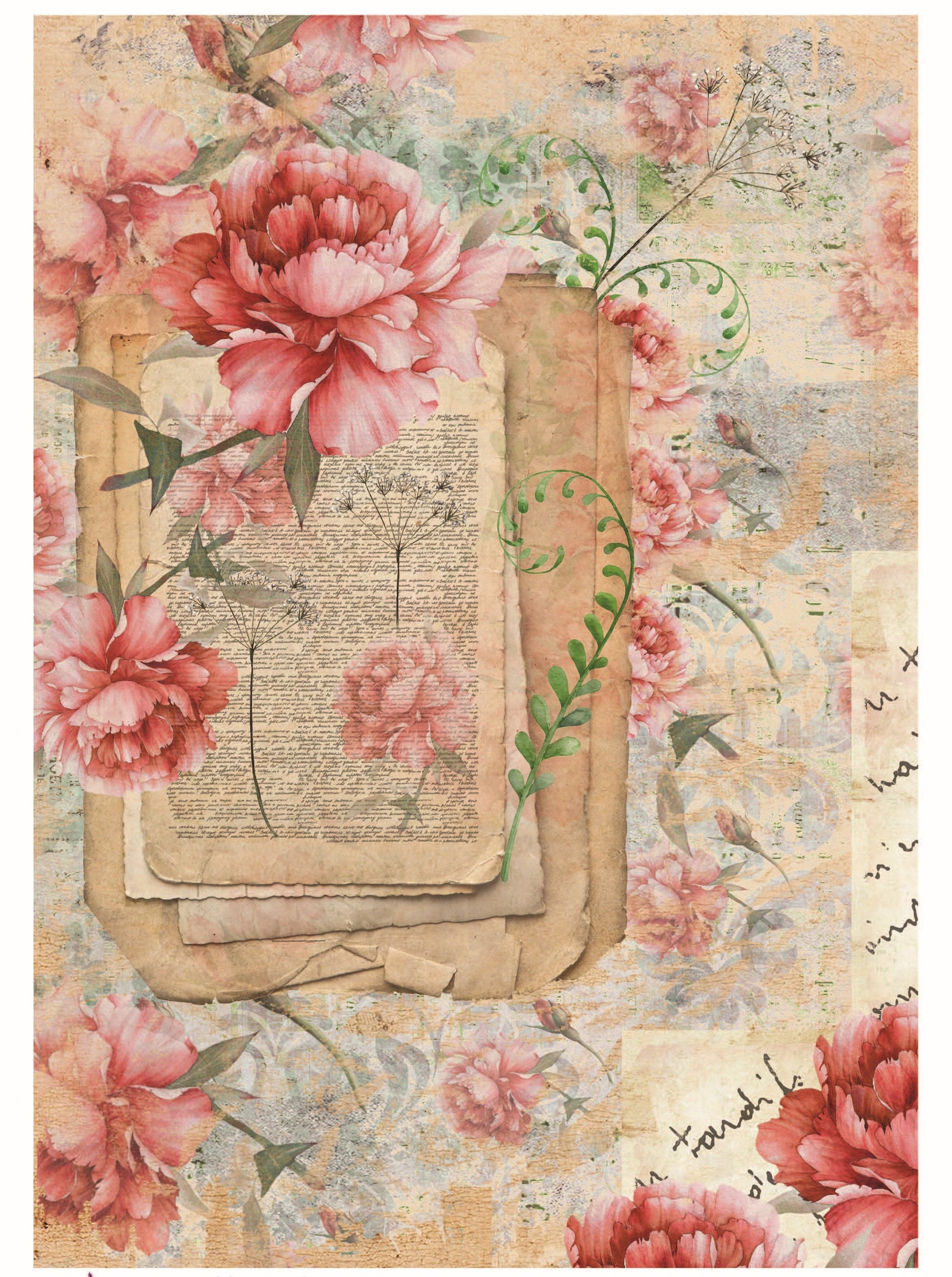 Large Size Rice Paper for Decoupage - Red Roses - Floral Decoupage - Decoupage Art