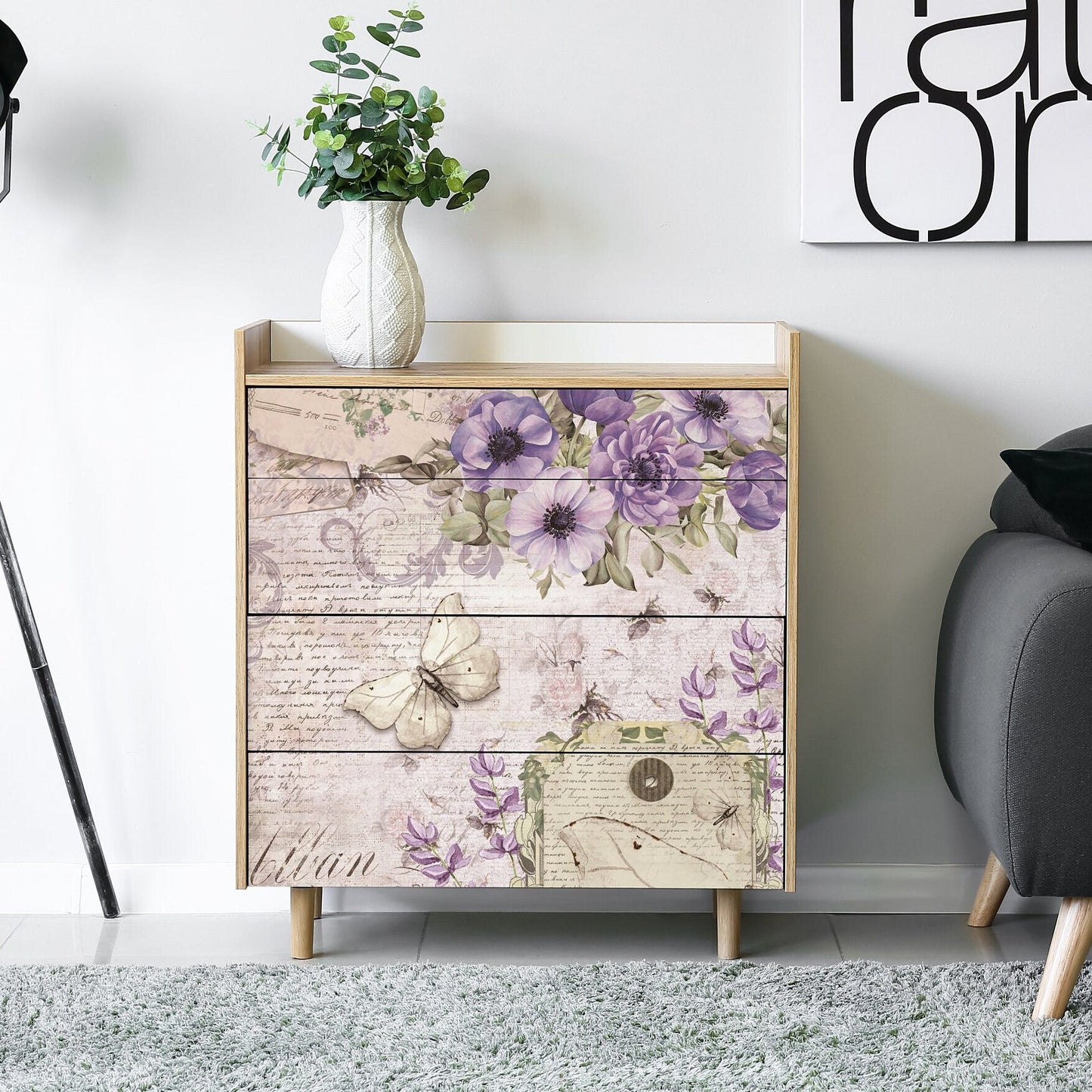 Vintage Purple Floral Rice Paper – Decoupage Art for Furniture Crafts
